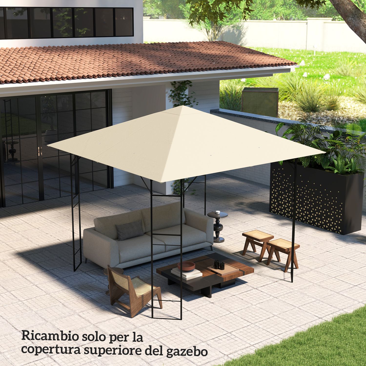 Copertura per gazebo 3x3 m da giardino con 8 fori di drenaggio, in tessuto oxford 600d, bianco crema - 