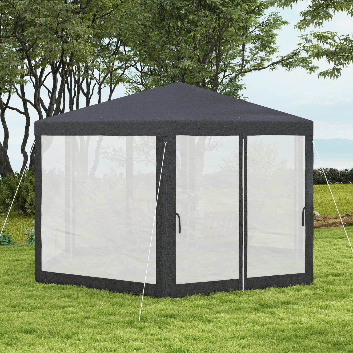 Gazebo da giardino esagonale con doppio ingresso, in metallo e poliestere, 3.94x3.94x2.5 m, grigio - 