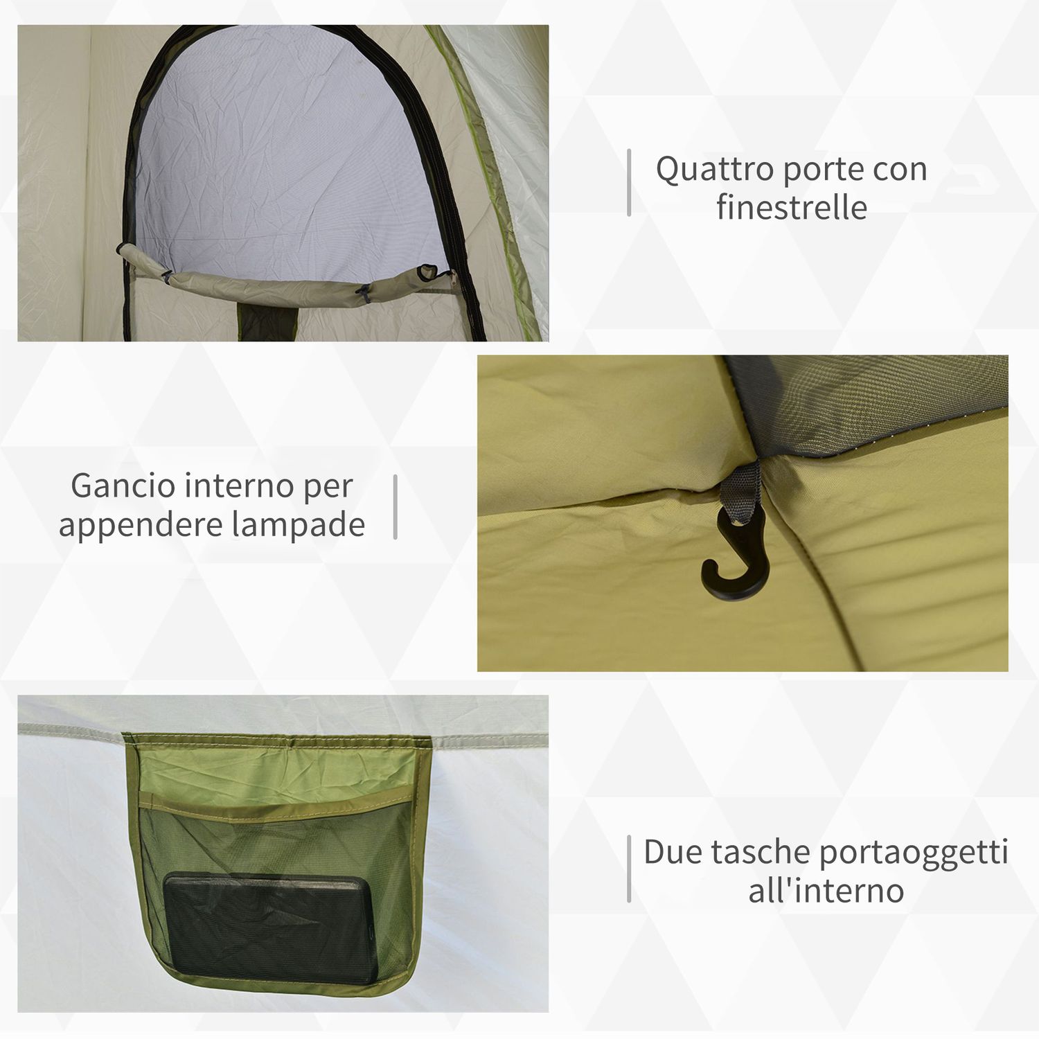 Tenda da campeggio 2 posti pop up con porta a cerniera e 3 finestre, 240x240x199 cm, verde - 