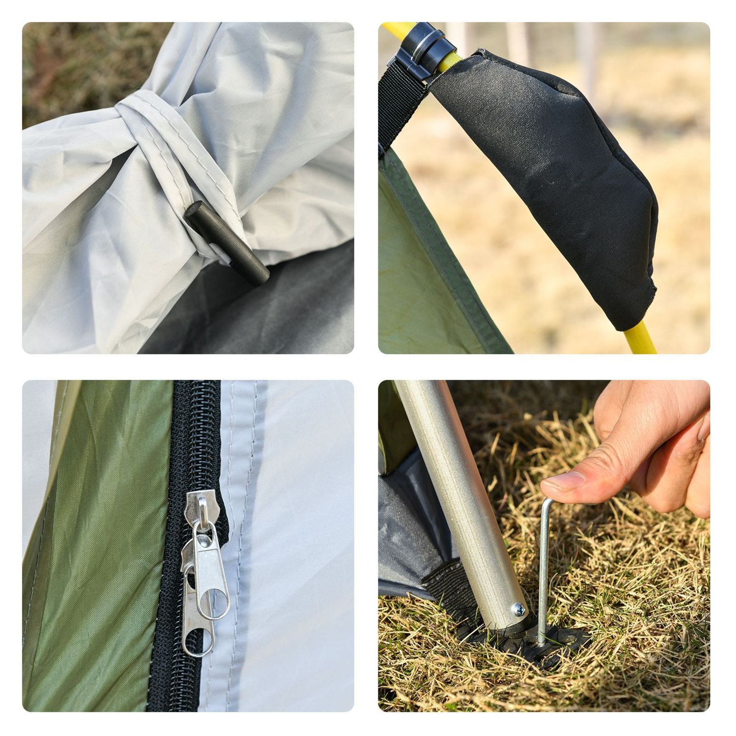 Tenda da campeggio 2 posti pop up con porta a cerniera e 3 finestre, 240x240x199 cm, verde - 