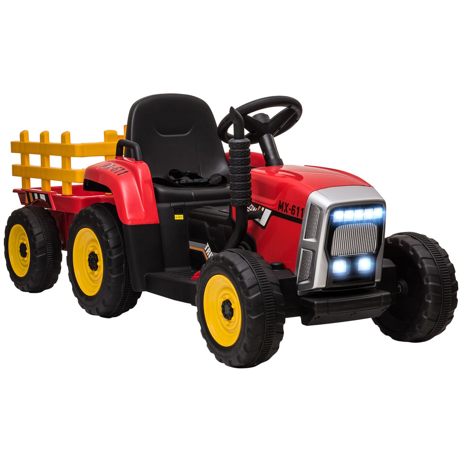 Trattore elettrico per bambini 3-6 anni con rimorchio rimovibile, batteria 12v e telecomando, rosso - 