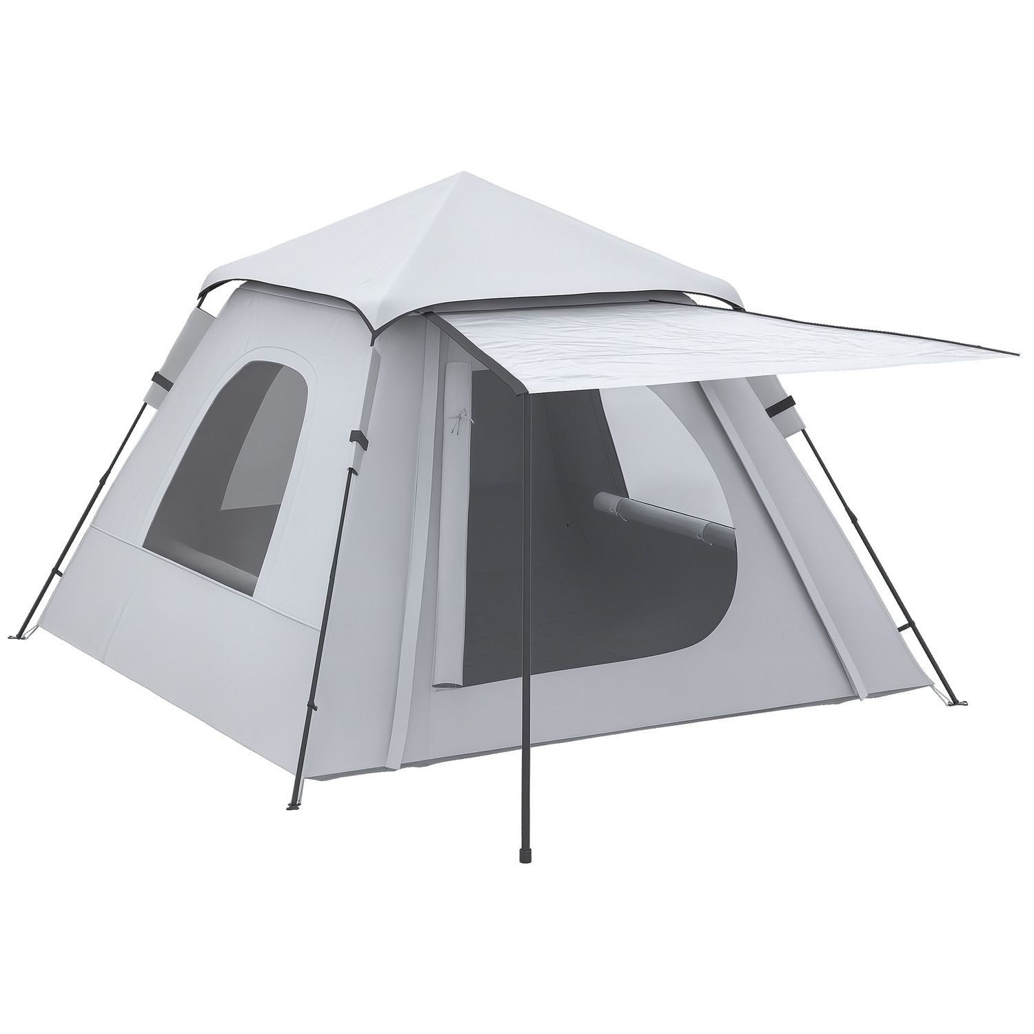 Tenda da campeggio da 2-3 persone con veranda, 210x210x150cm, grigia e bianca - 