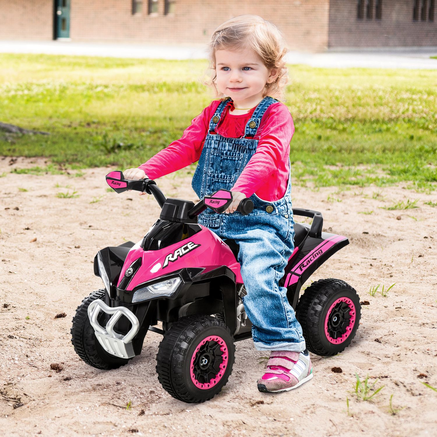 Mini quad per bambini 18-36 mesi a spinta manuale con musiche integrate e ampio manubrio, moto per bambini in pp e metallo, 67.5x38x44 cm, rosa - 