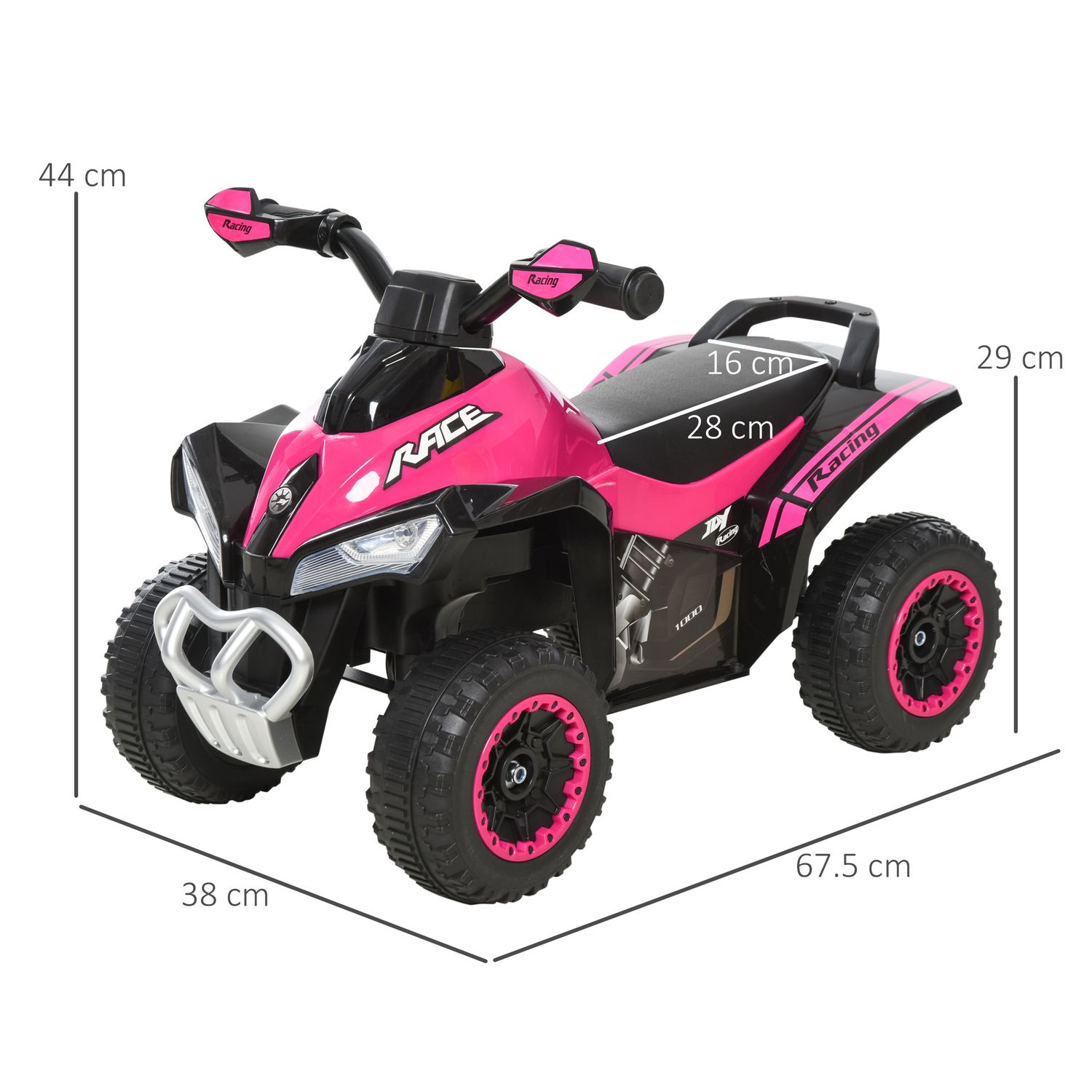 Mini quad per bambini 18-36 mesi a spinta manuale con musiche integrate e ampio manubrio, moto per bambini in pp e metallo, 67.5x38x44 cm, rosa - 