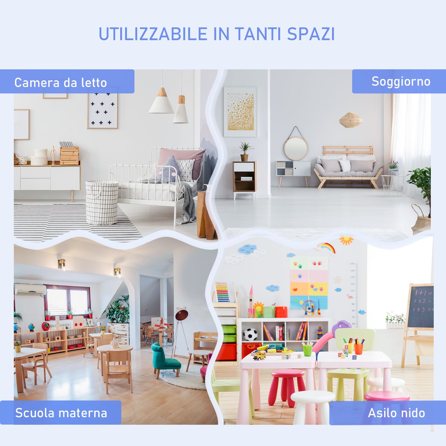 Set tavolo per bambini con 2 sedie e cassapanca in legno per cameretta, bianco e grigio - 