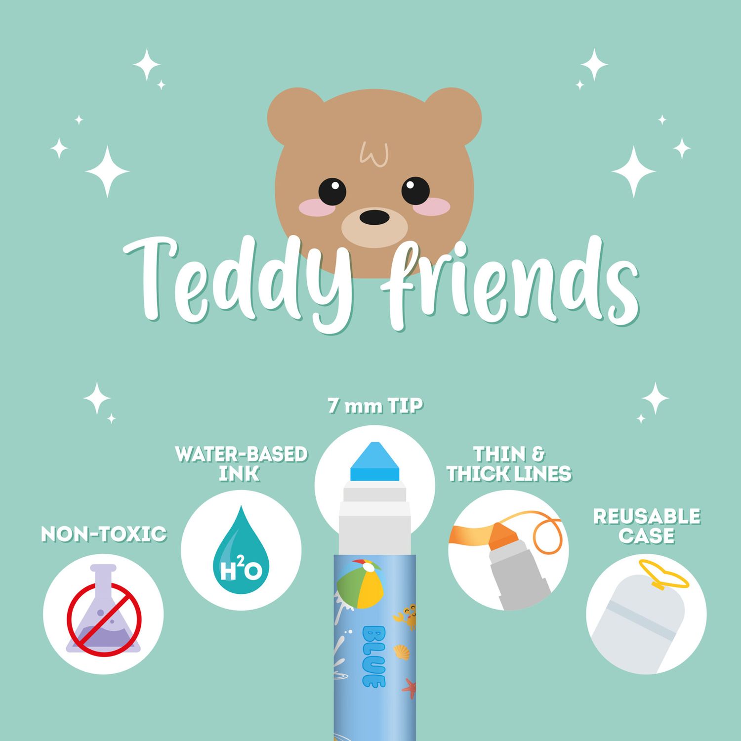 Set di 12 pennarelli - teddy friends - extraordinary stationery - LEGAMI