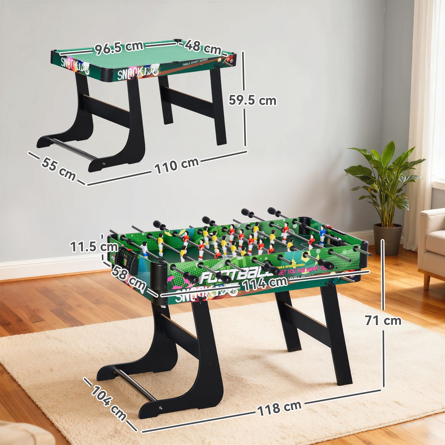 Tavolo da gioco 6 in 1 con calcio balilla, biliardo, air hockey, ping pong, anelli e hockey su prato, 118x104x71 cm - 