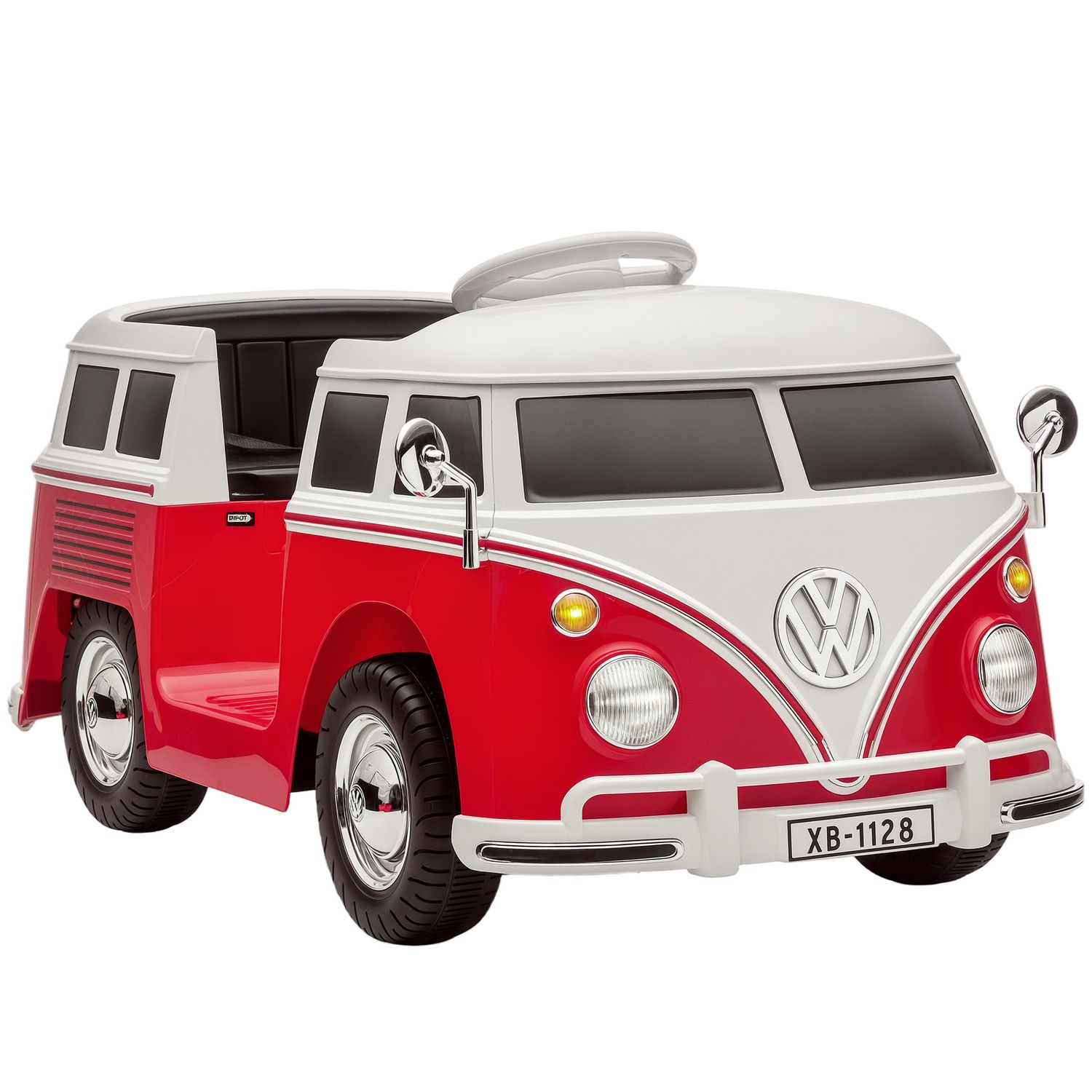 Auto elettrica per bambini licenza volkswagen t1 con lettore mp3, in metallo e pp, 89x49x41.5 cm, rosso - 