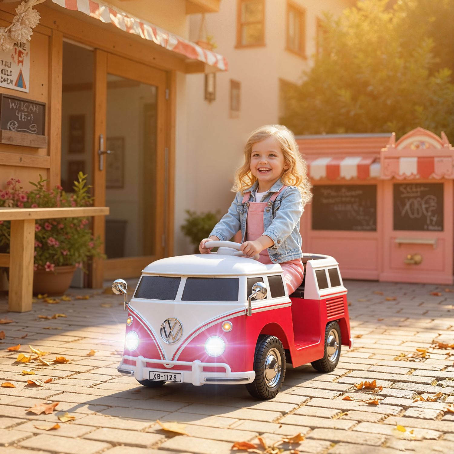 Auto elettrica per bambini licenza volkswagen t1 con lettore mp3, in metallo e pp, 89x49x41.5 cm, rosso - 