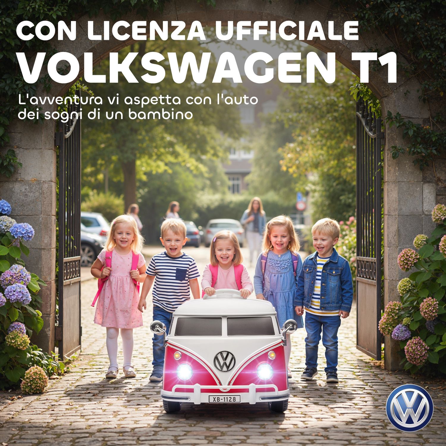 Auto elettrica per bambini licenza volkswagen t1 con lettore mp3, in metallo e pp, 89x49x41.5 cm, rosso - 