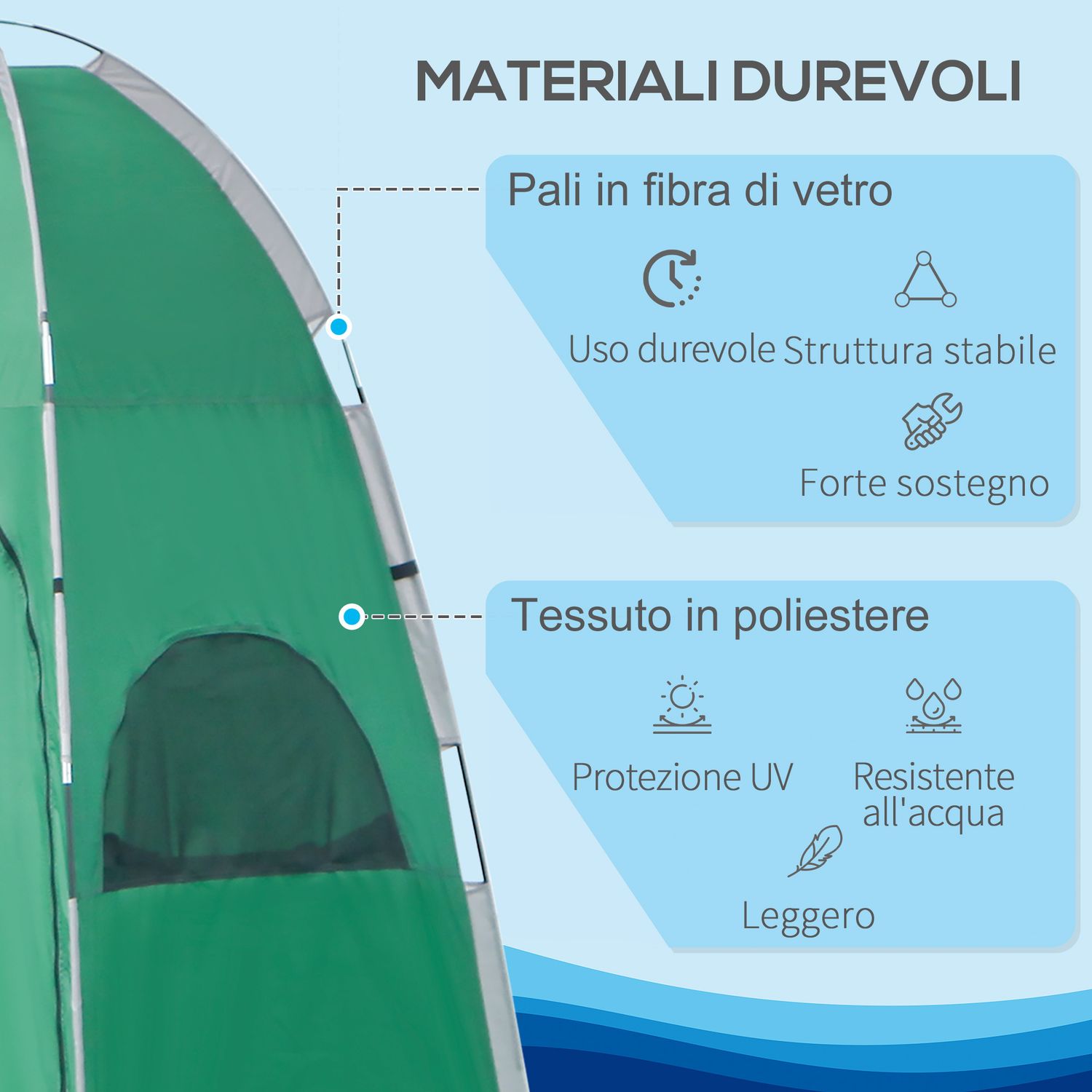 Tenda doccia da campeggio con borsa per trasporto e tasca portaoggetti 122x122x213cm, verde - 
