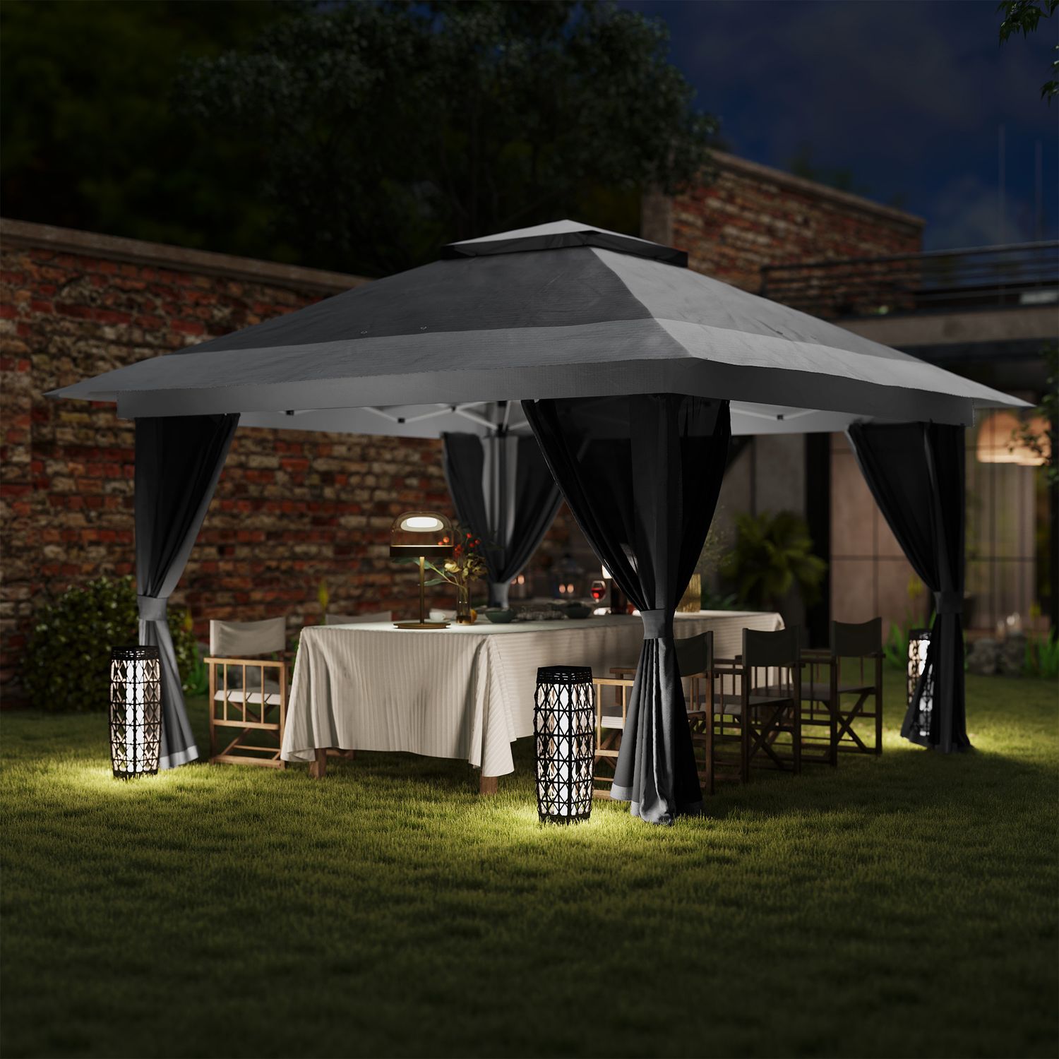 Gazebo pieghevole 3.6x3.6 m con pareti, altezza regolabile e protezione upf50+, borsa con ruote, grigio - 