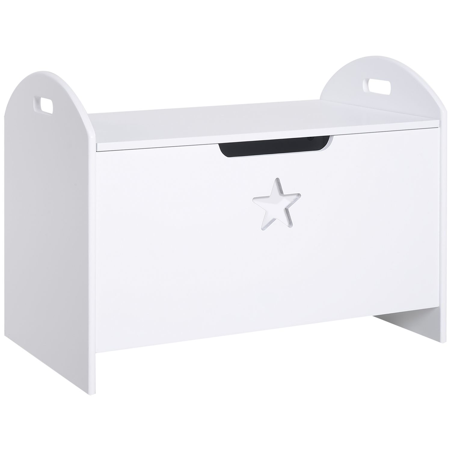 Baule contenitore portagiochi per bambini (62x40x46.5cm) in legno bianco con cerniere di sicurezza - 