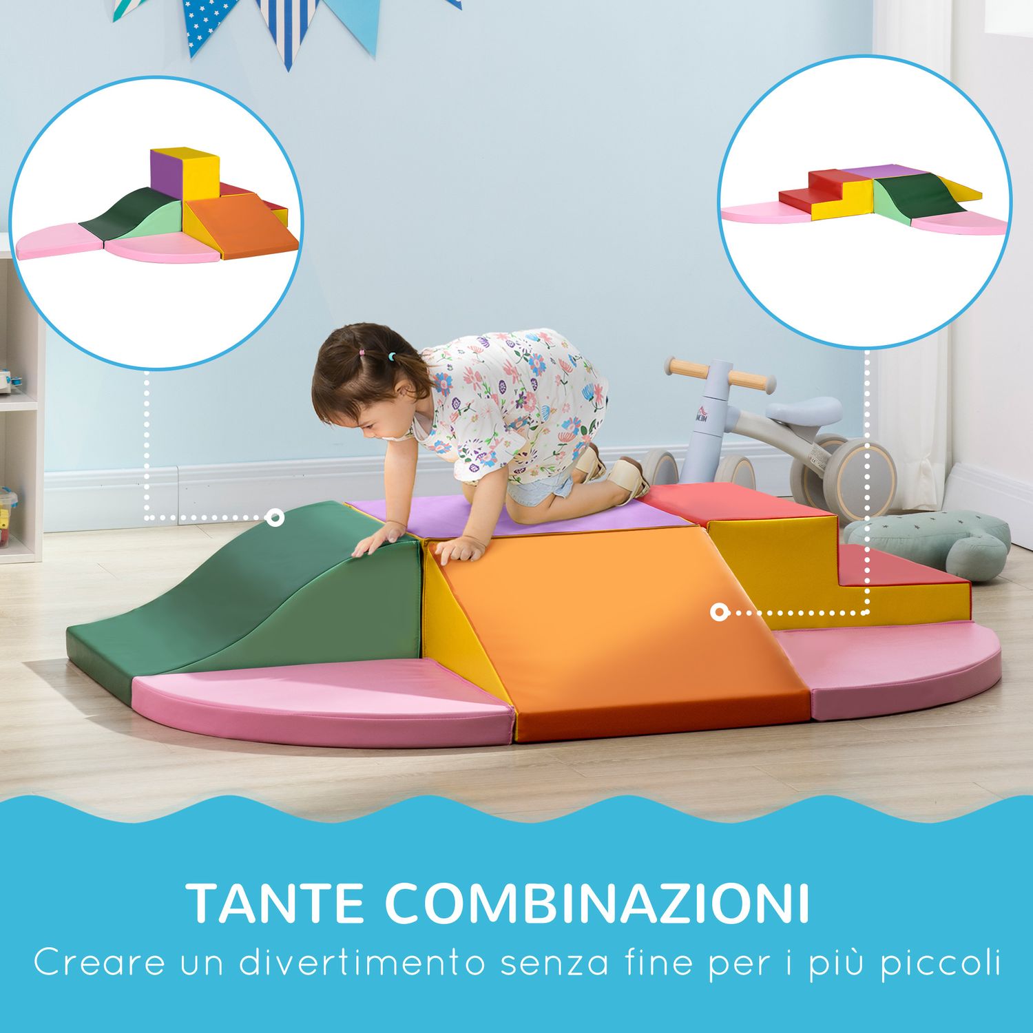 Set costruzioni morbide per bambini 1-3 anni da 6 pezzi in pu ed epe multicolore - 