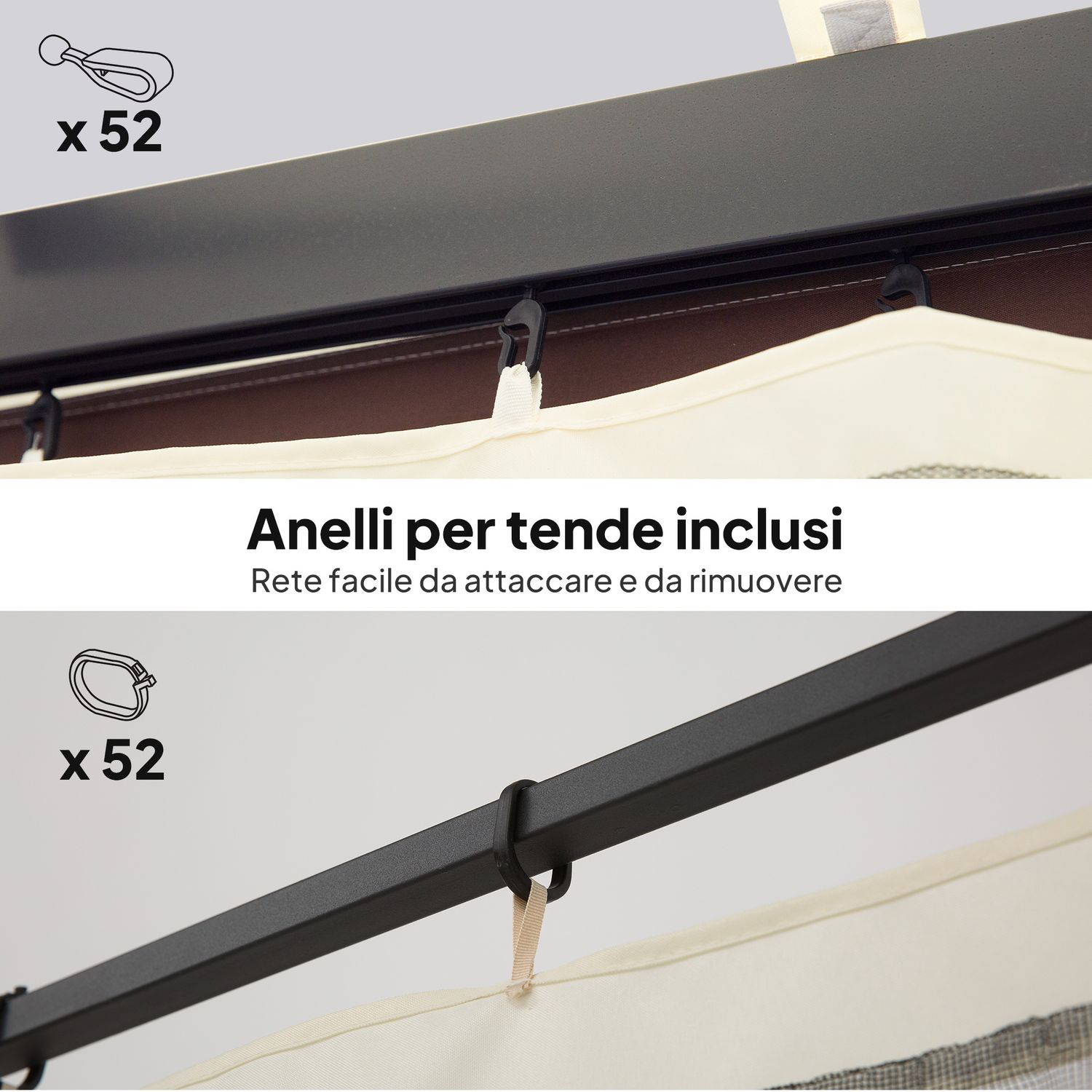 Zanzariera per gazebo tende di ricambio universale con cerniere, 335x207cm - nero e beige - 