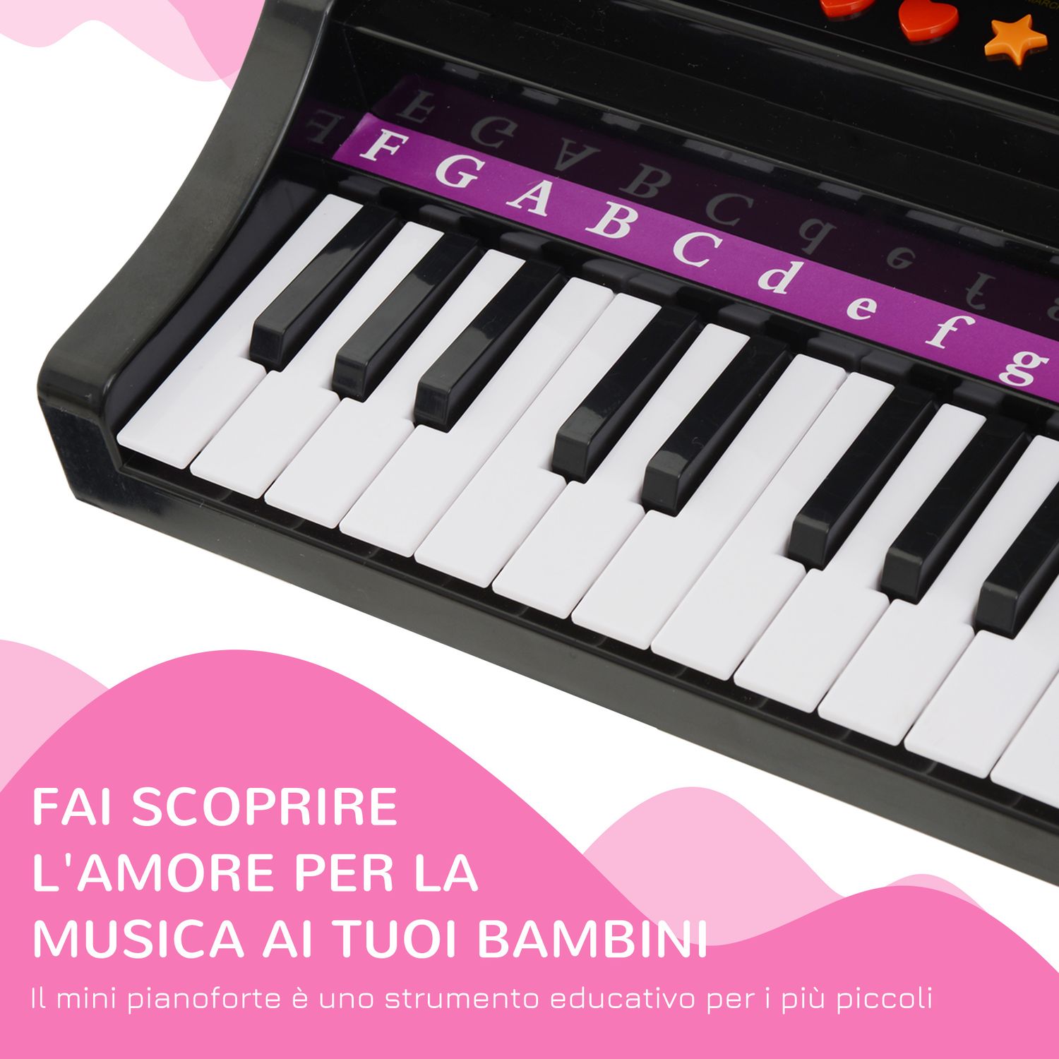 Pianoforte elettrico giocattolo strumento musicale per bambini con 37 tasti microfono e sgabello 48x39x69cm nero - 