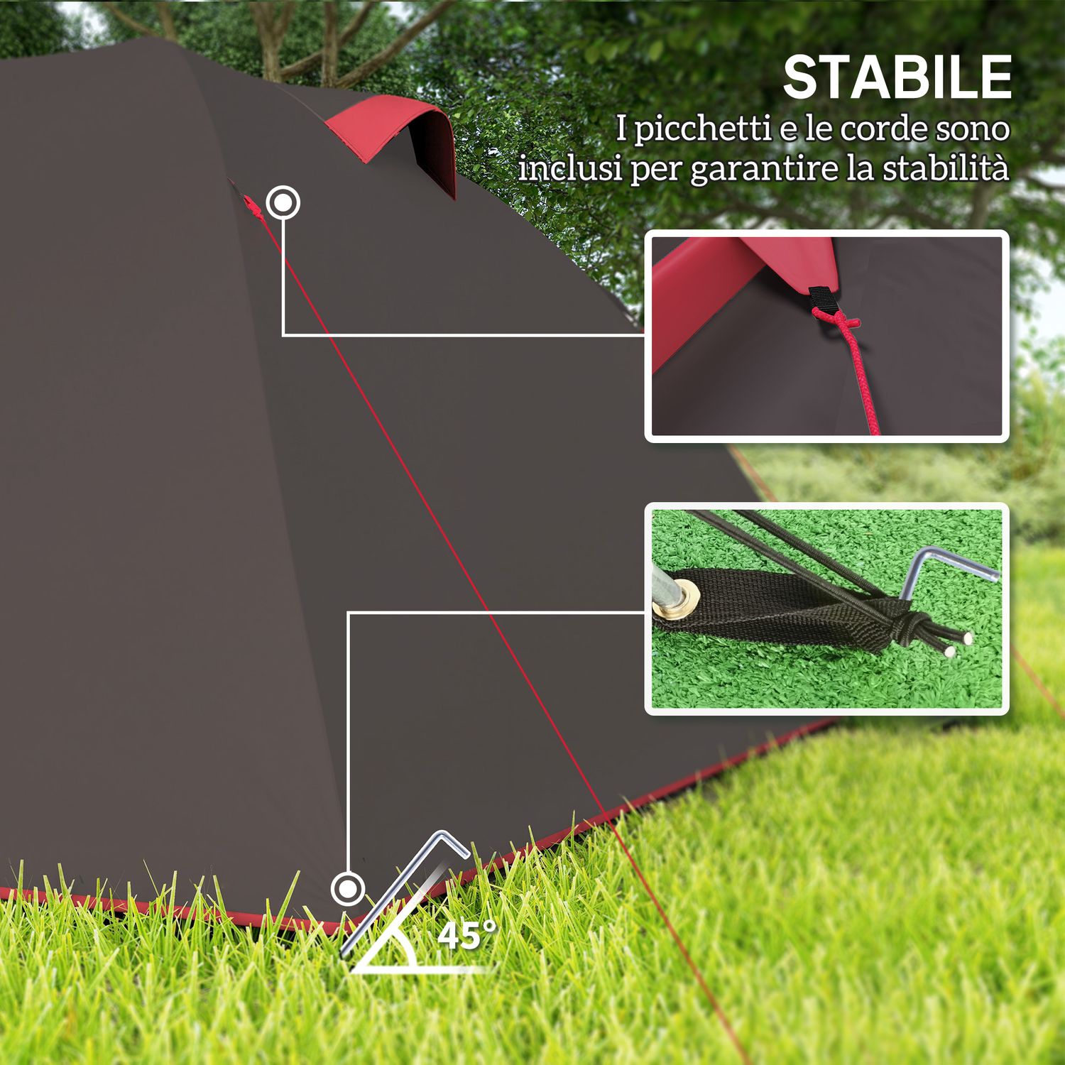 Tenda da campeggio da 2-4 persone con stanze separate, impermeabile con doppie porte, grigio - 