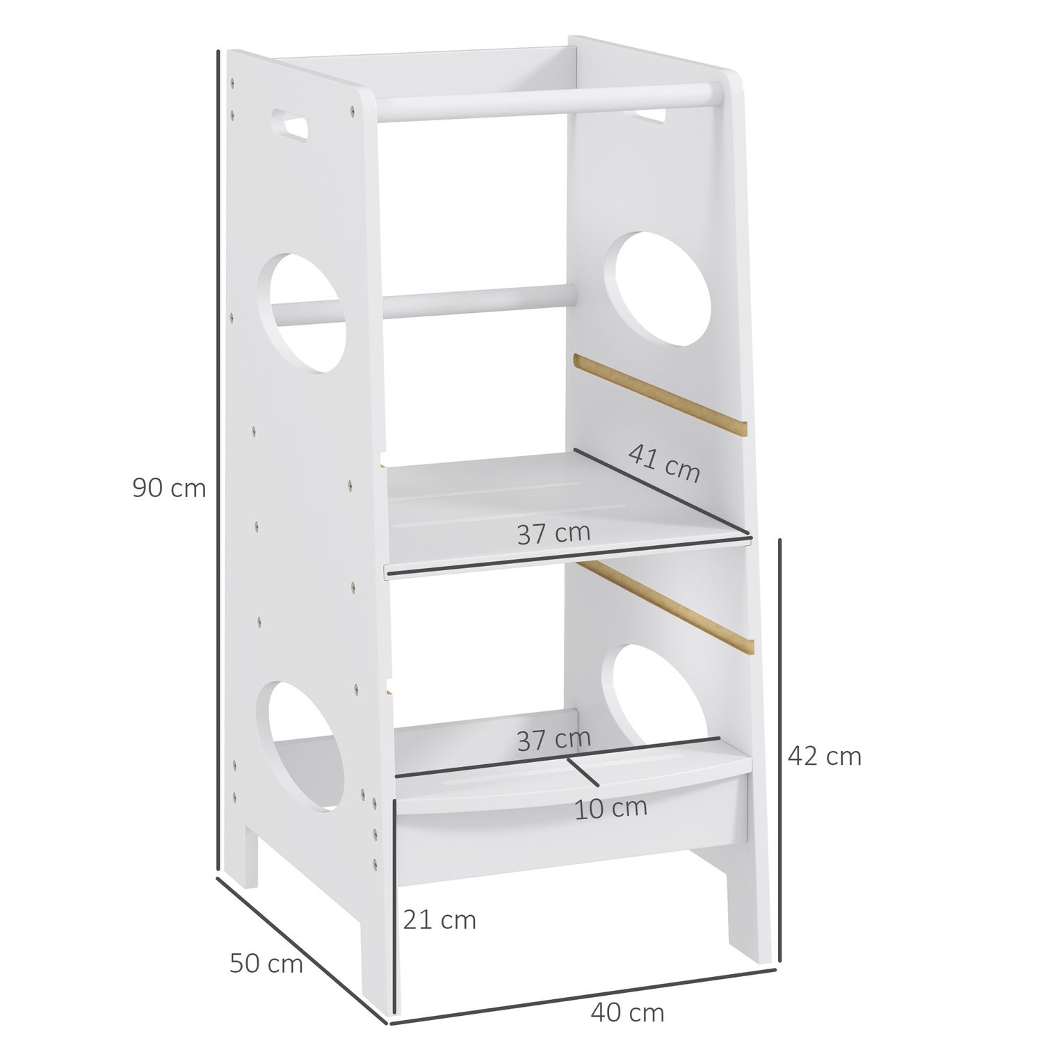 Torre montessoriana per bambini 3-6 anni con altezza regolabile in mdf, 40x50x90cm, grigio - 