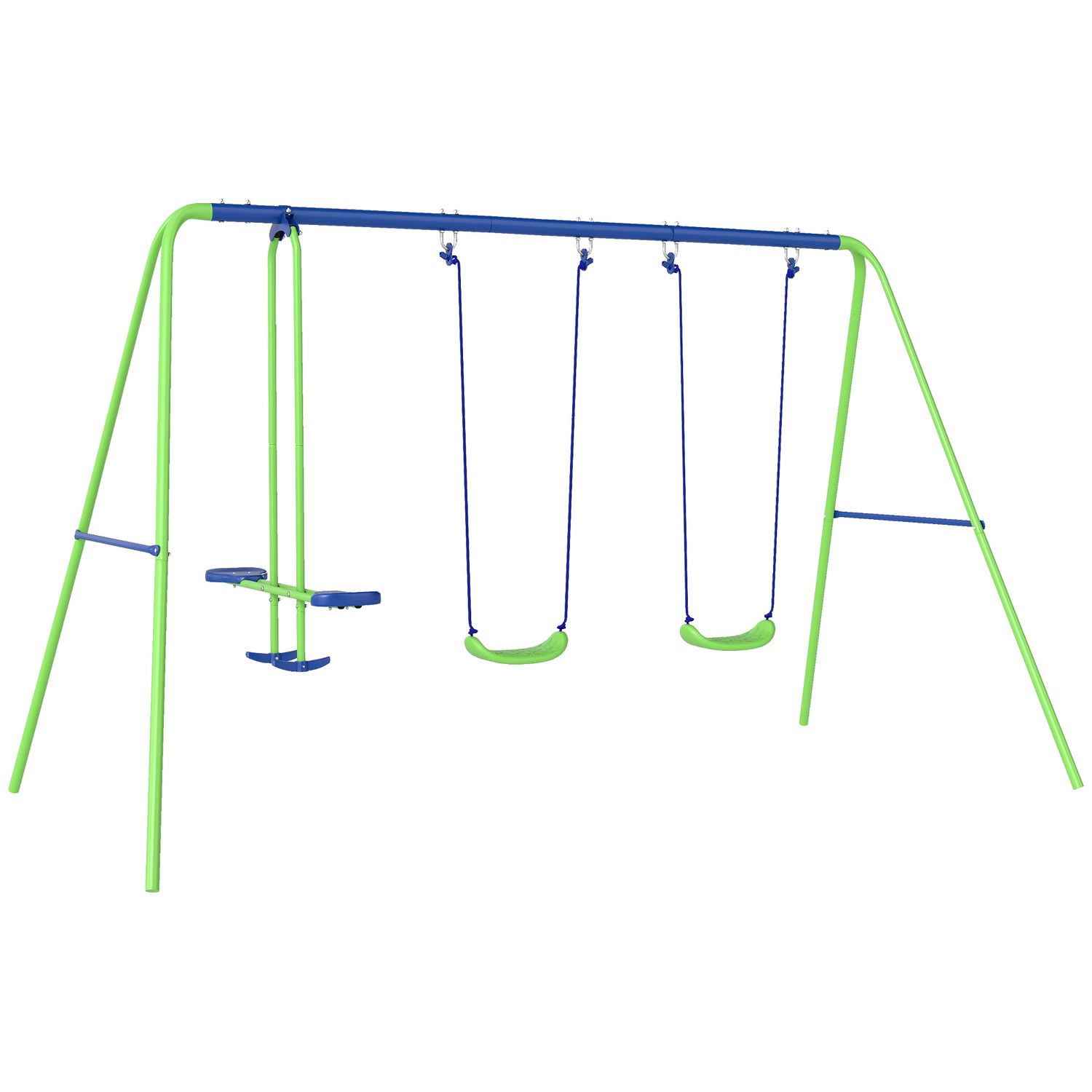 Set altalene da giardino per 4 bambini, 1 altalena doppia e 2 altalene singole, capacità di peso 45kg (altalena) 180kg (totale), 280x140x178cm - 
