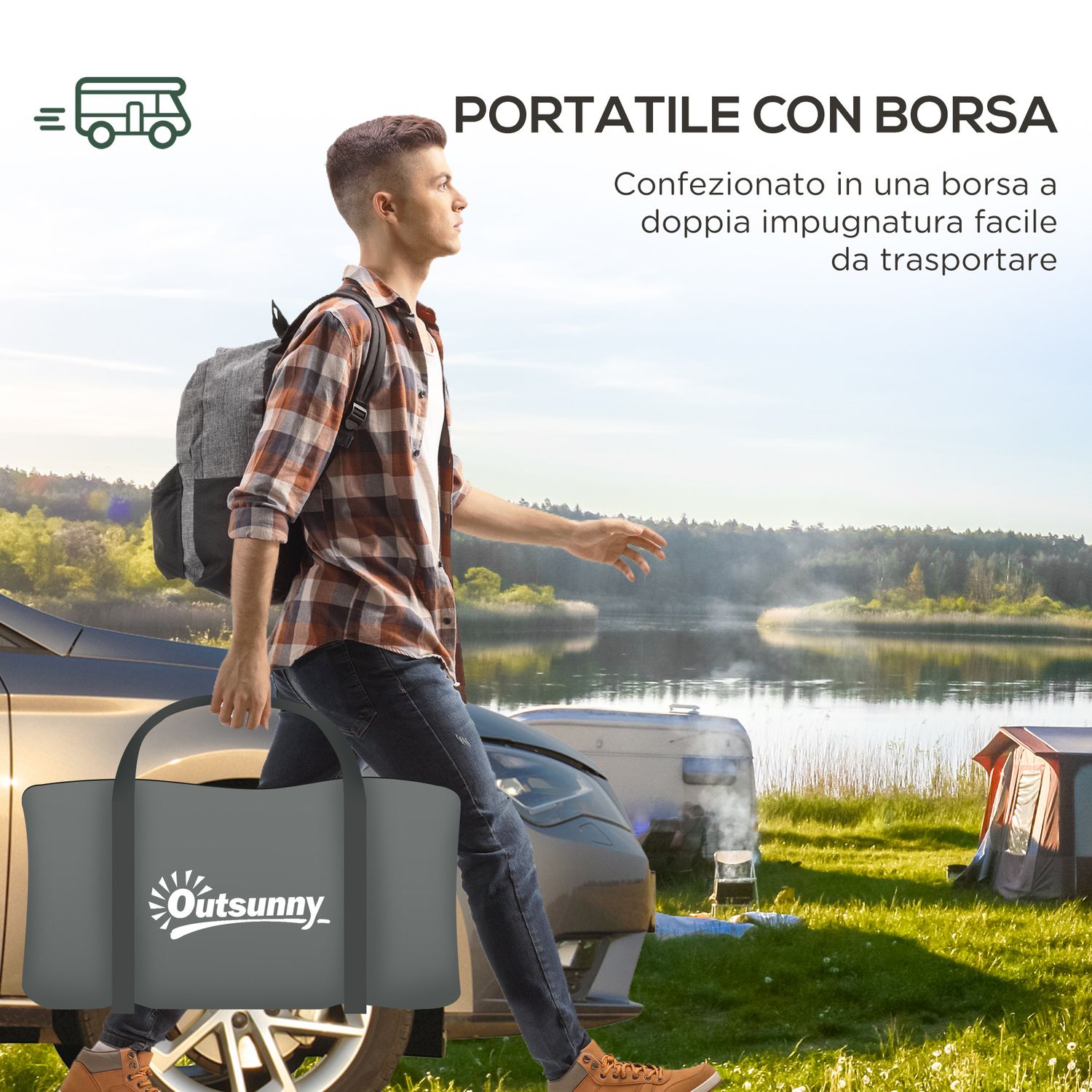 Tenda da campeggio 4 posti impermeabile con zona notte e zona giorno, in poliestere, 460x300x200 cm, verde - 