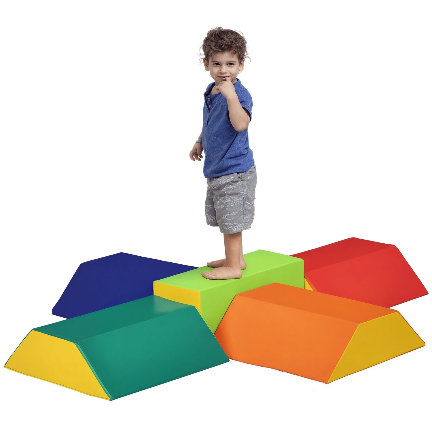 Set costruzioni morbide per bambini con 5 blocchi a rettangolo e trapezio, in pu e epe, 48.3x19.1x48.3 cm, multicolore - 