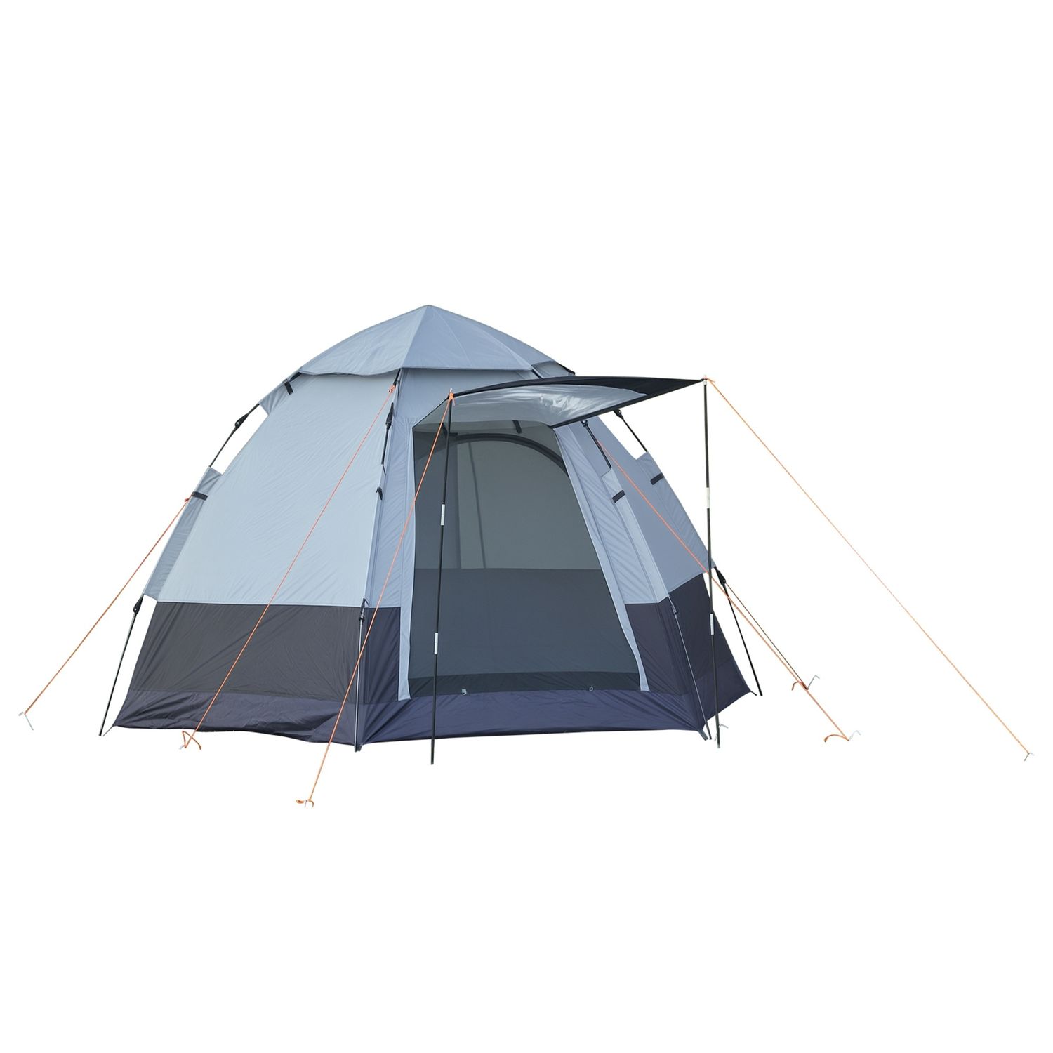 Tenda da campeggio 2 posti con apertura automatica e accessori, in acciaio e tessuto oxford, grigia e nera - 