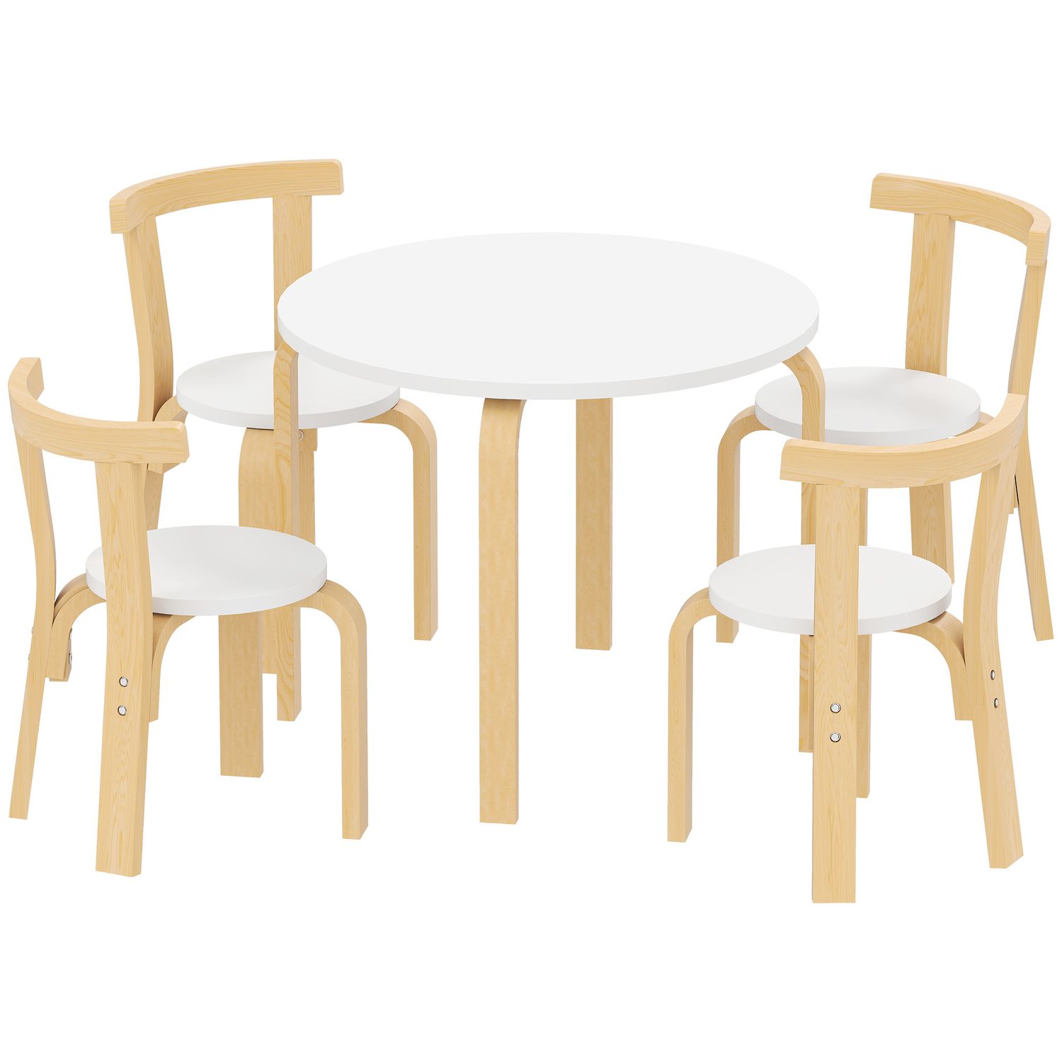 Set tavolo e sedie per bambini 3-8 anni 5 pz con bordi arrotondati in legno bianco - 