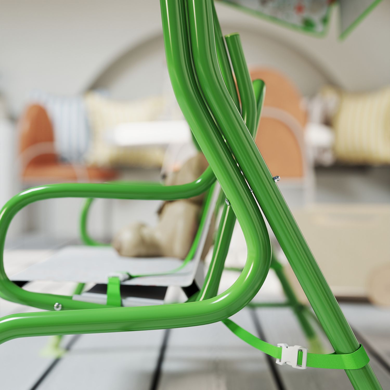 Dondolo per bambini da esterno a 2 posti con tettuccio regolabile e cinture di sicurezza, 112x75x120 cm, verde - 