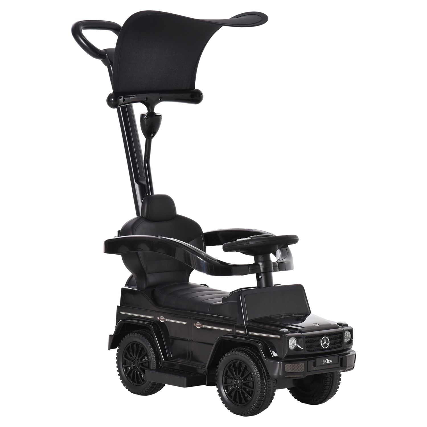 Macchina a spinta per bambini 12-36 mesi con licenza mercedes, tettuccio e maniglia di spinta, 85.5x40.5x95 cm, nero - 