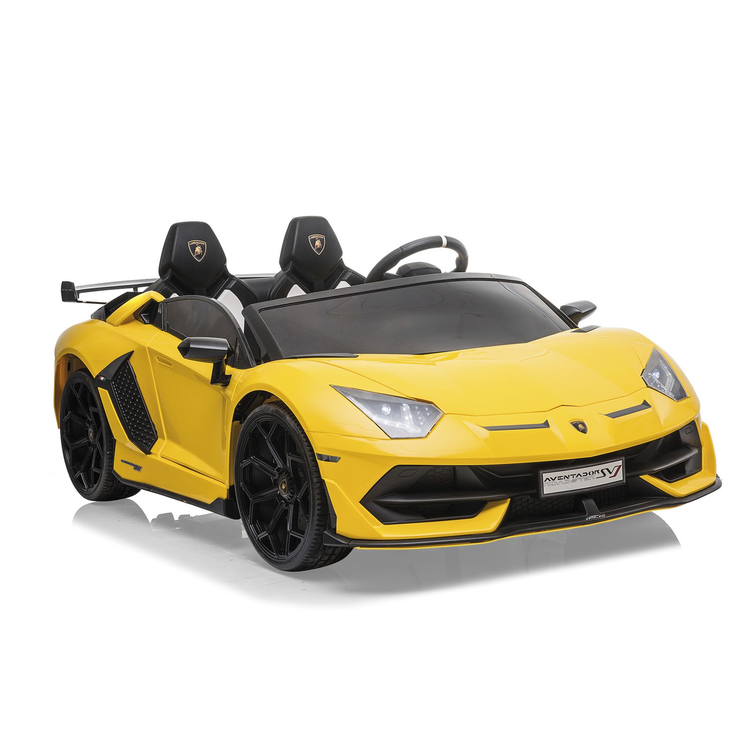 Lamborghini aventador svj roadster elettrica 24v radiocomandata batteria litio - per bambini fino 60kg, 3 velocità 3-8km/h, porte apribili, mp3 usb - SUN&SPORT