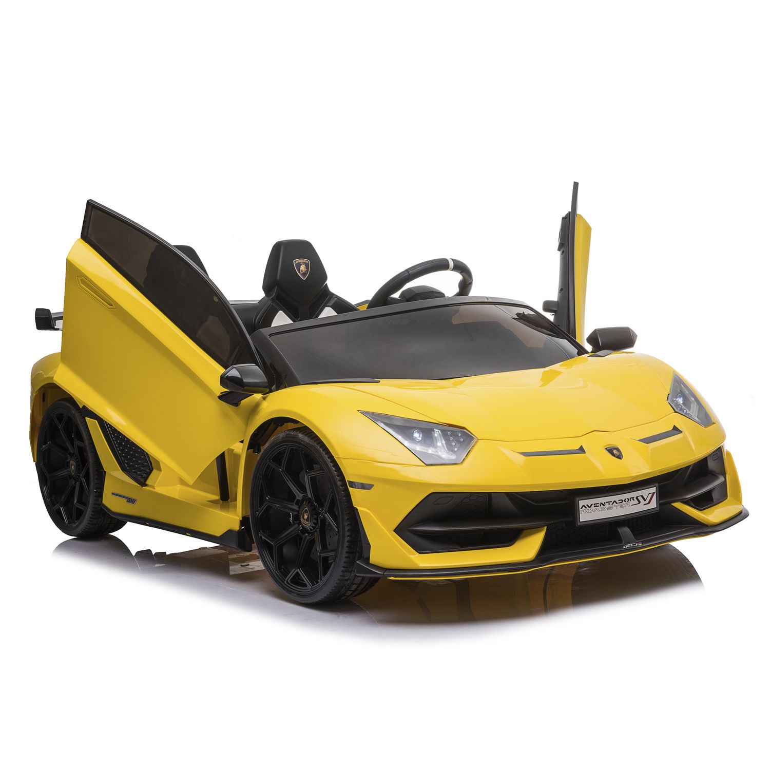 Lamborghini aventador svj roadster elettrica 24v radiocomandata batteria litio - per bambini fino 60kg, 3 velocità 3-8km/h, porte apribili, mp3 usb - SUN&SPORT