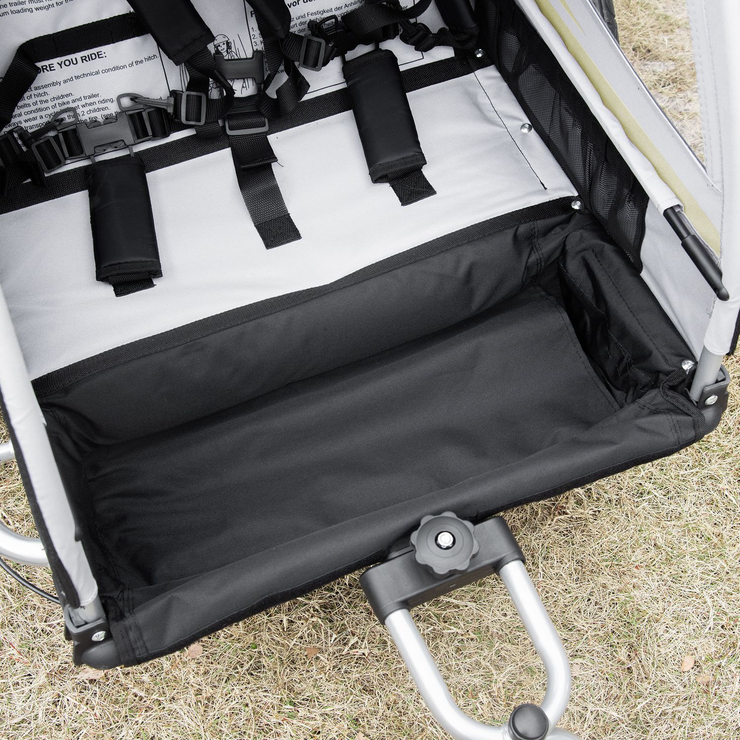 Rimorchio bici 2-in-1 per bimbi/passeggino con freno, cintura 5 punti, tasche, catarifrangenti, bandierina. giallo - 