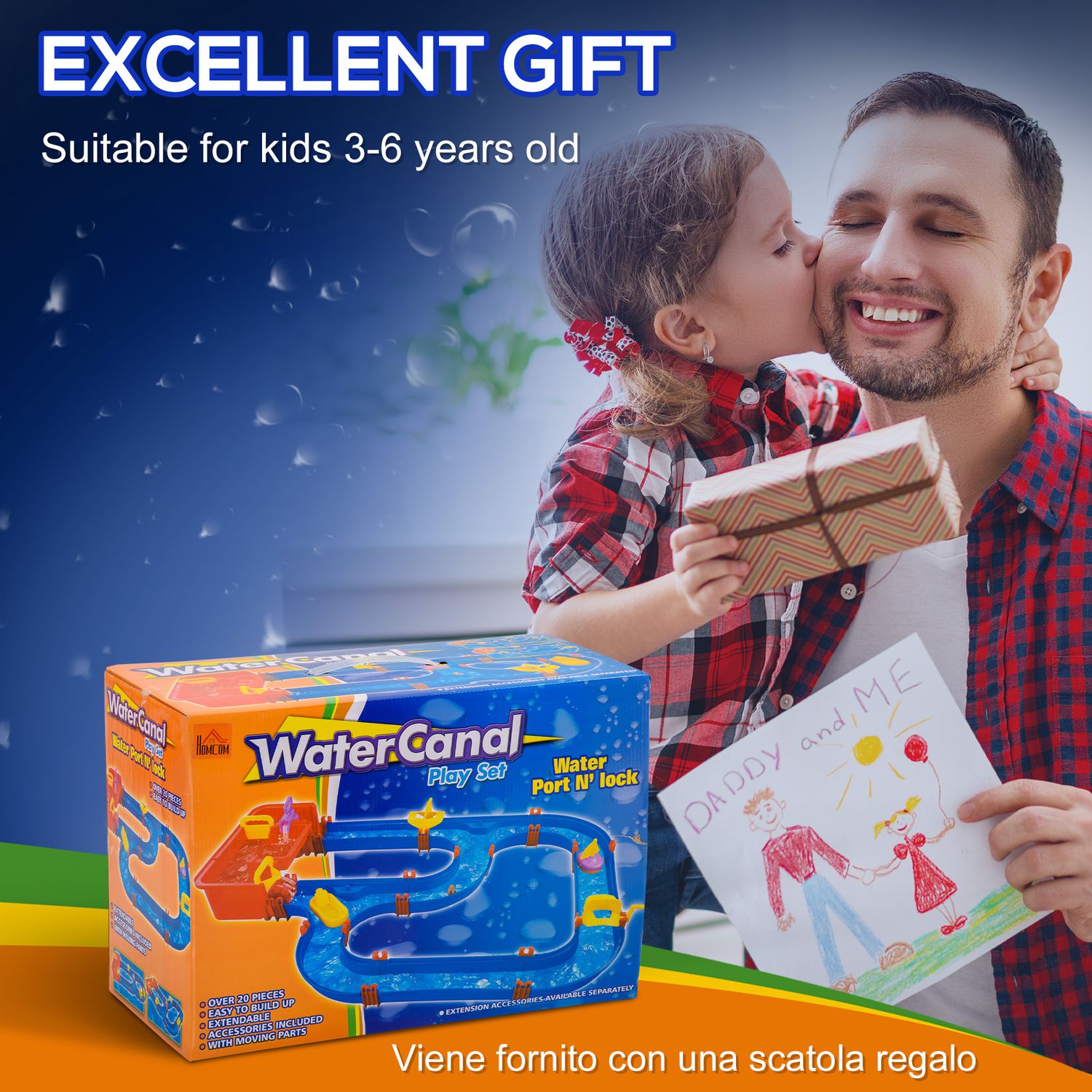 Playset acquatico 53 pezzi con acqua e sabbia, percorso acquatico per bambini 3-6 anni con accessori e parti componibili, in pp, 123x90x7cm - 