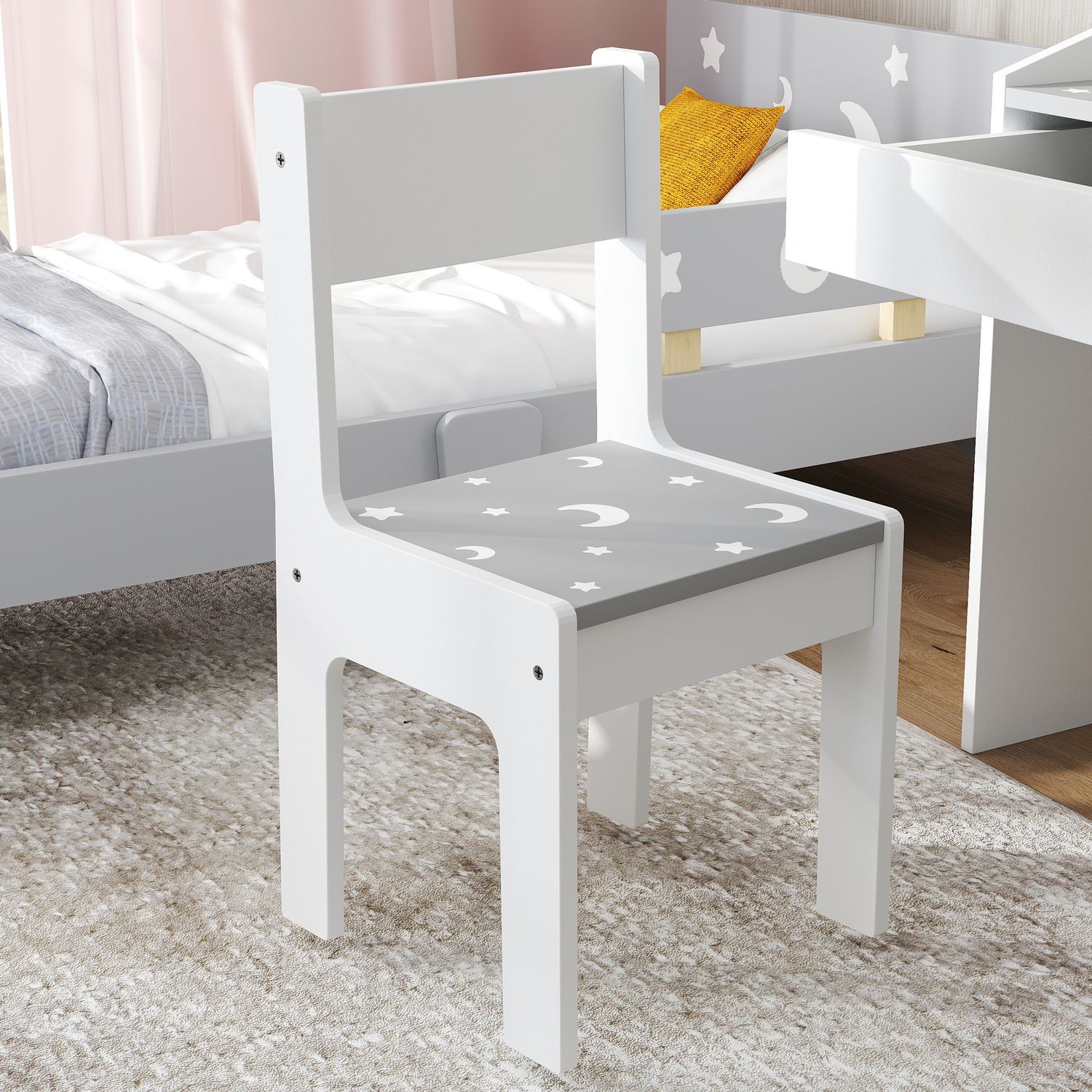 Set sedia e tavolino per bambini 3-6 anni con organizzatore e cassetto estraibile, in legno grigio - 
