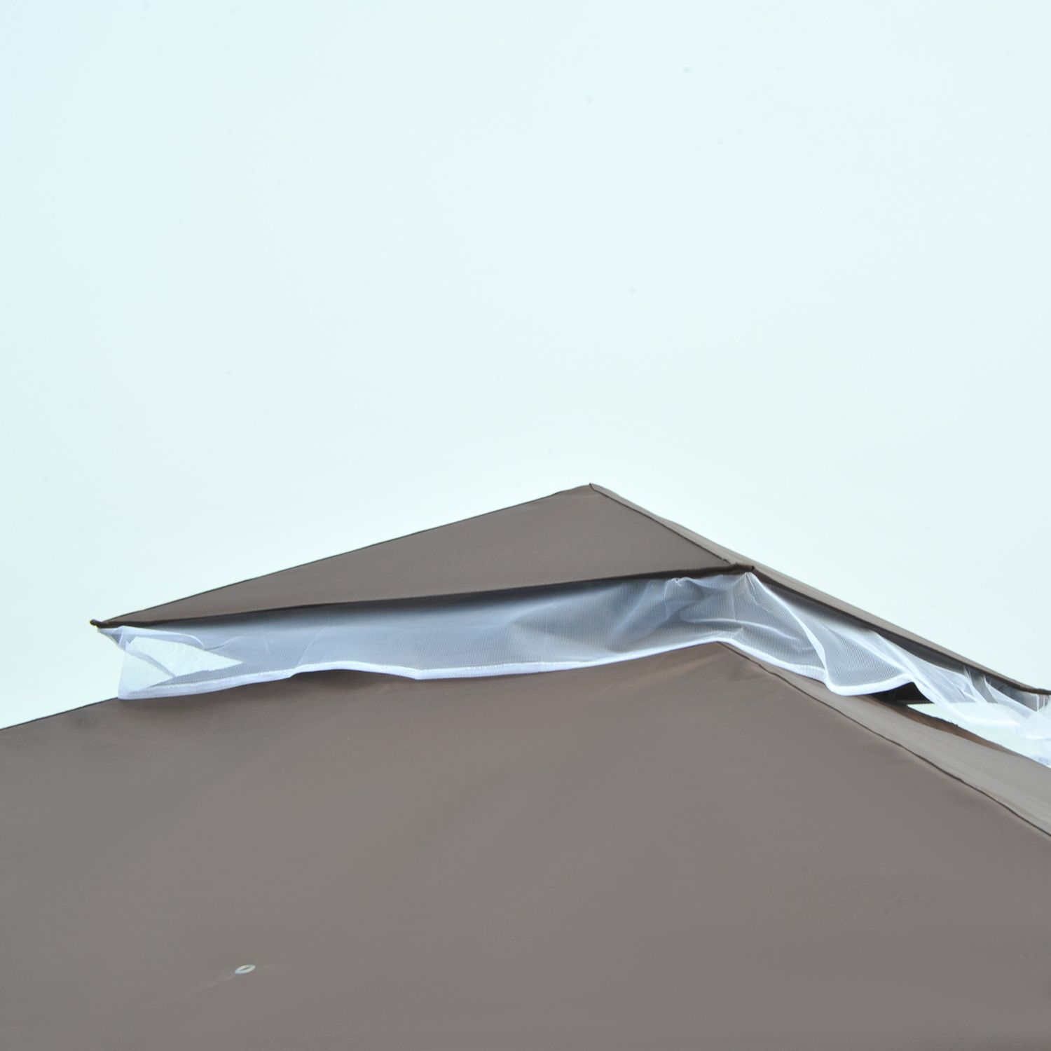 Gazebo da giardino 3x3m con zanzariera, tetto a 2 livelli e struttura in metallo marrone - 