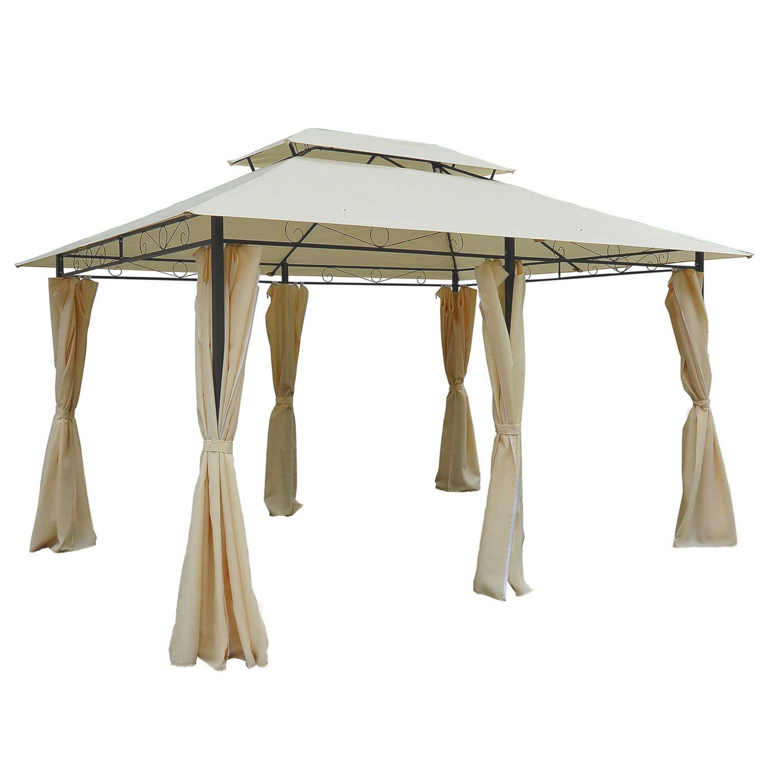 Gazebo da giardino 3x4 m con tende e tetto a 2 livelli bianco crema - 