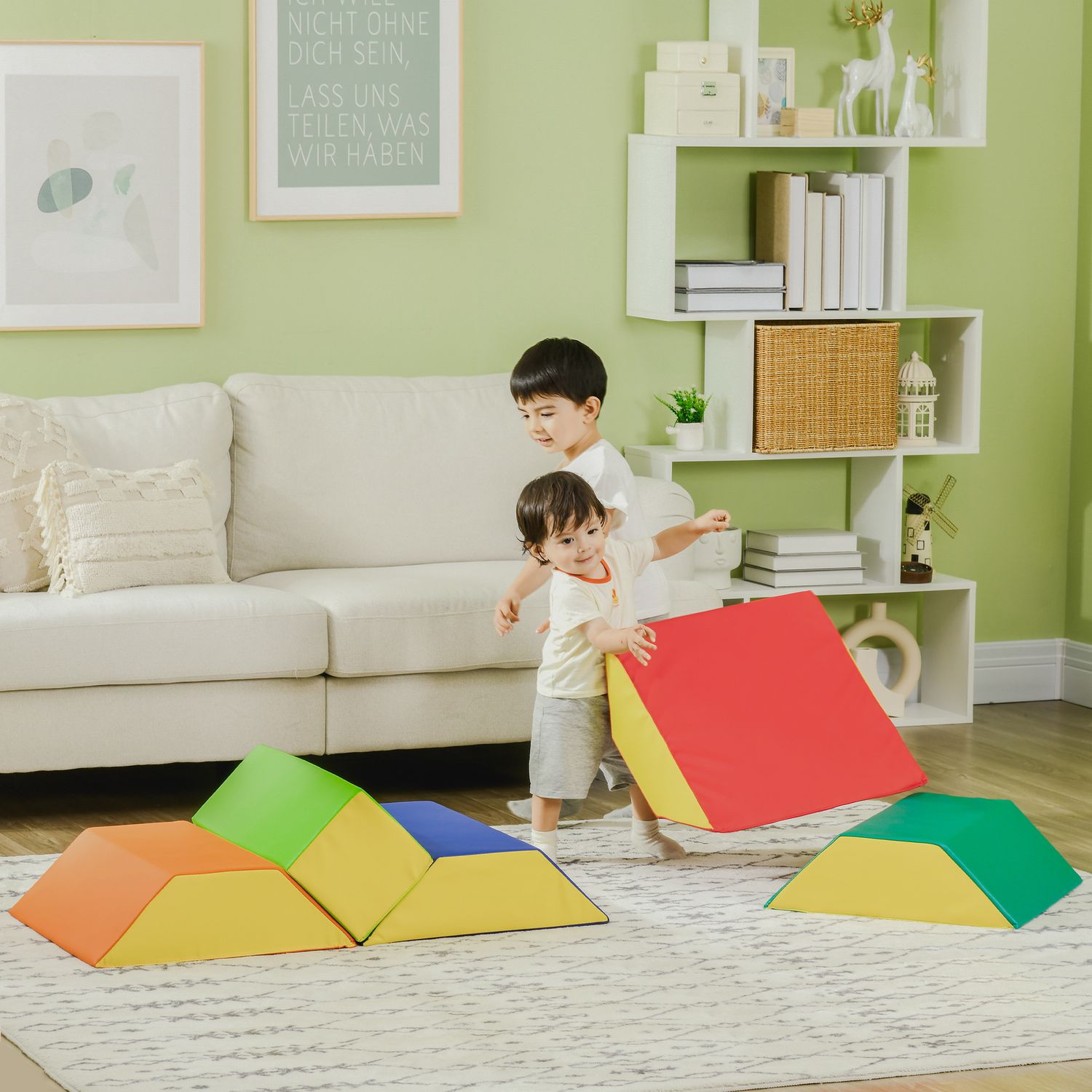 Set costruzioni morbide per bambini con 5 blocchi a rettangolo e trapezio, in pu e epe, 48.3x19.1x48.3 cm, multicolore - 