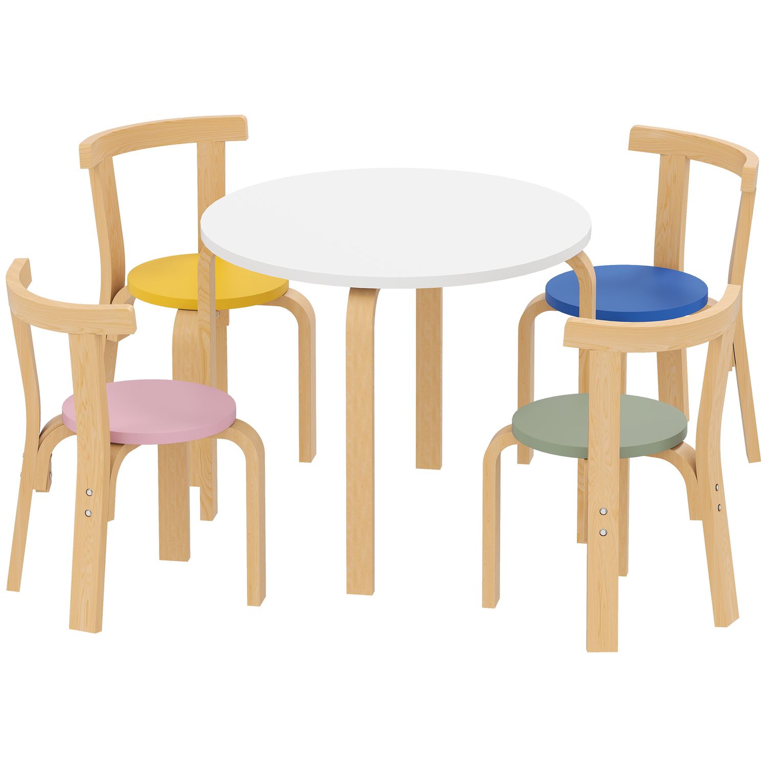 Set tavolo e sedie per bambini 3-8 anni 5 pz con bordi arrotondati in legno multicolore - 
