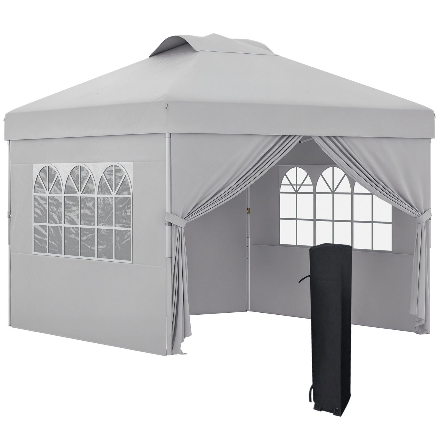 Gazebo pieghevole 3x3 m con altezza regolabile su 3 livelli, finestre e borsa di trasporto, grigio chiaro - 