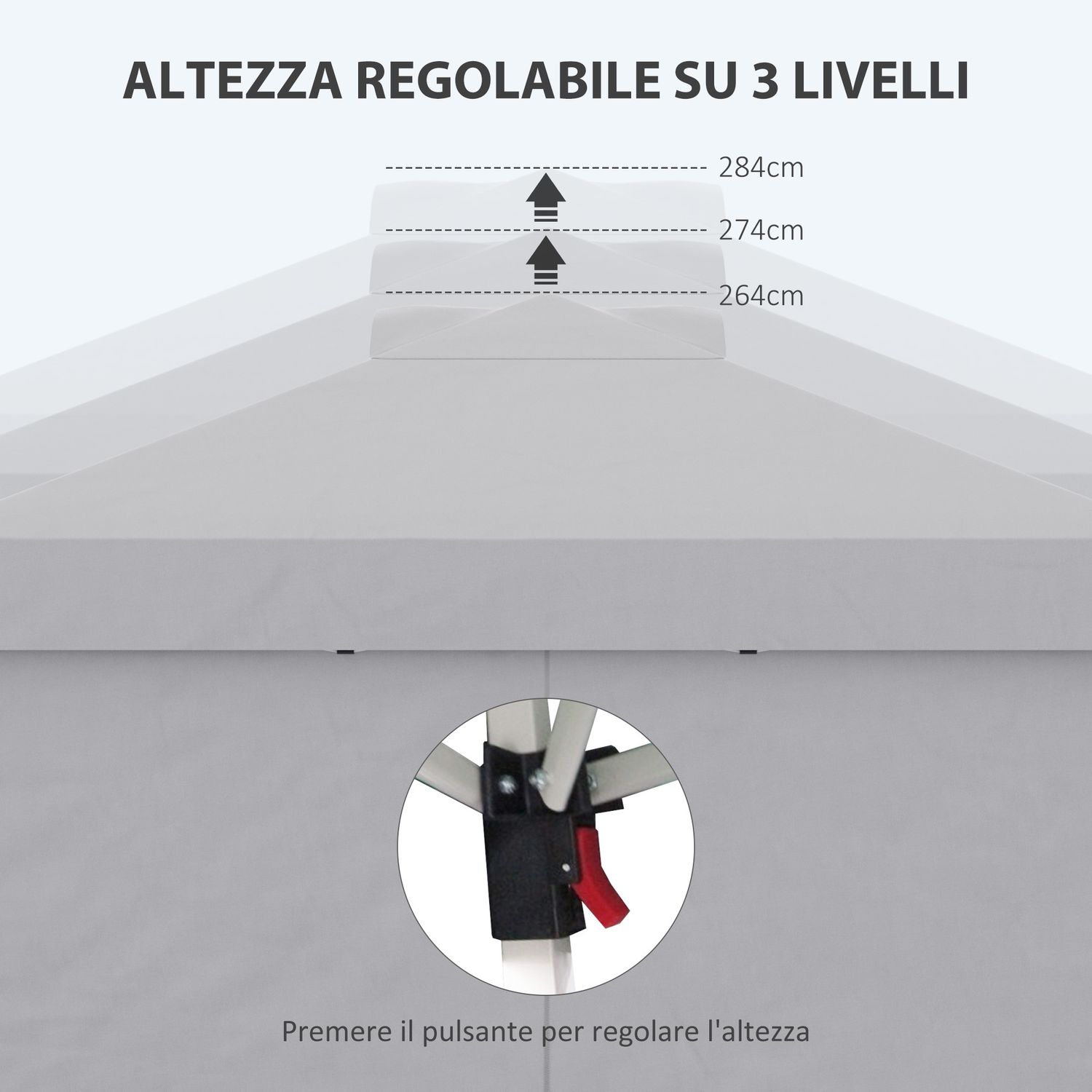 Gazebo pieghevole 3x3 m con altezza regolabile su 3 livelli, finestre e borsa di trasporto, grigio chiaro - 