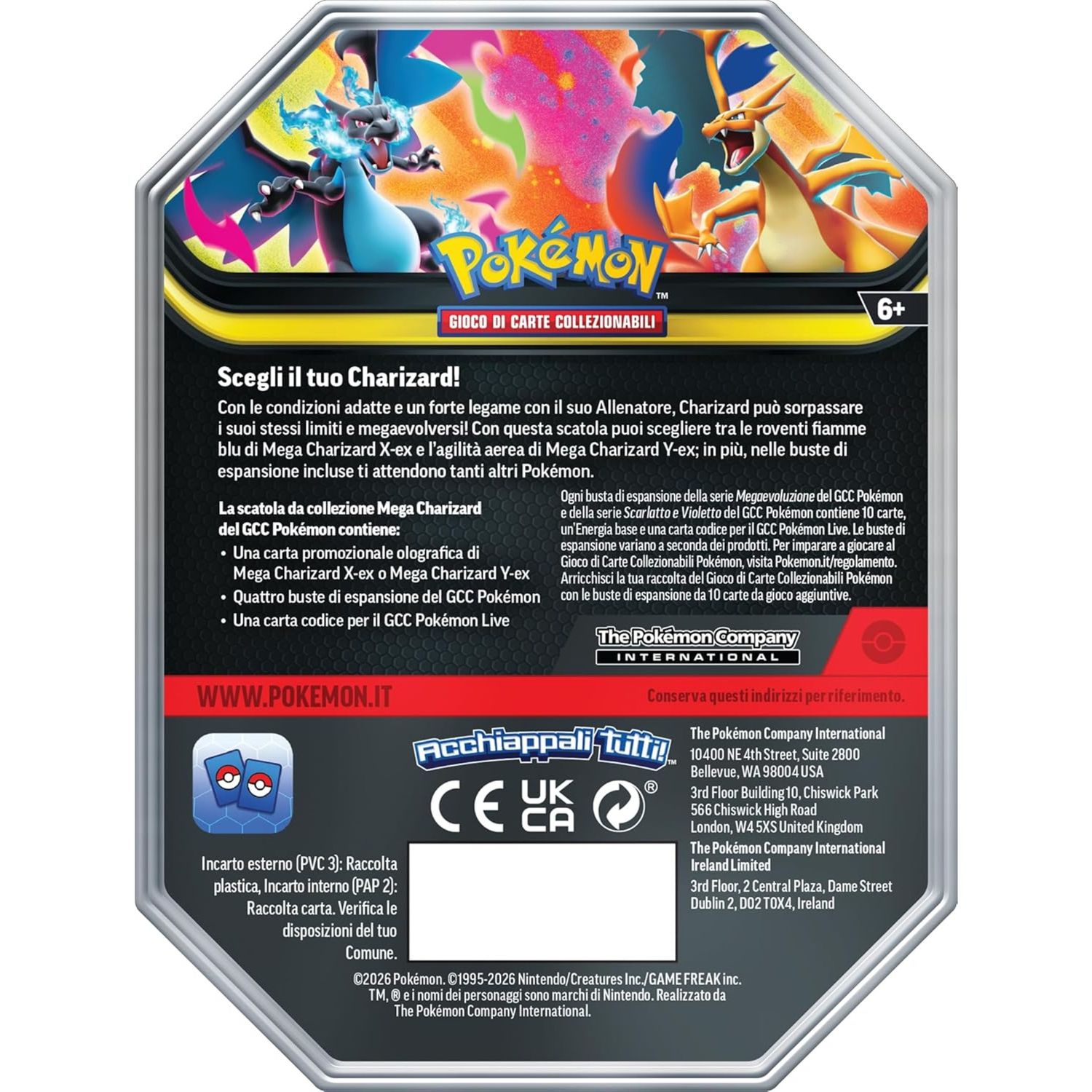 Pokemon ita mega charizard tin assortito - carta olografica ex + 4 booster - POKEMON
