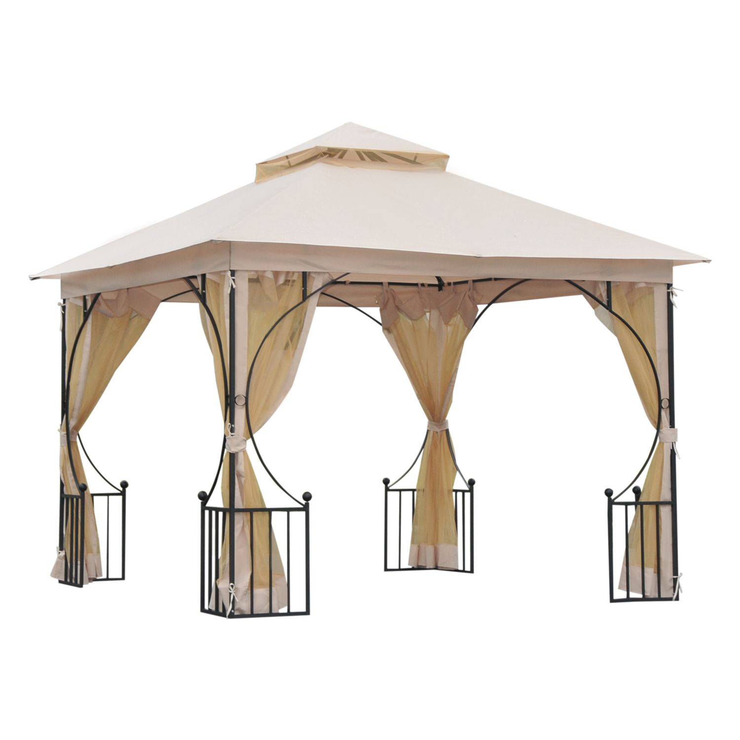 Gazebo da giardino 3x3m in metallo con zanzariere e tettuccio in poliestere, beige - 