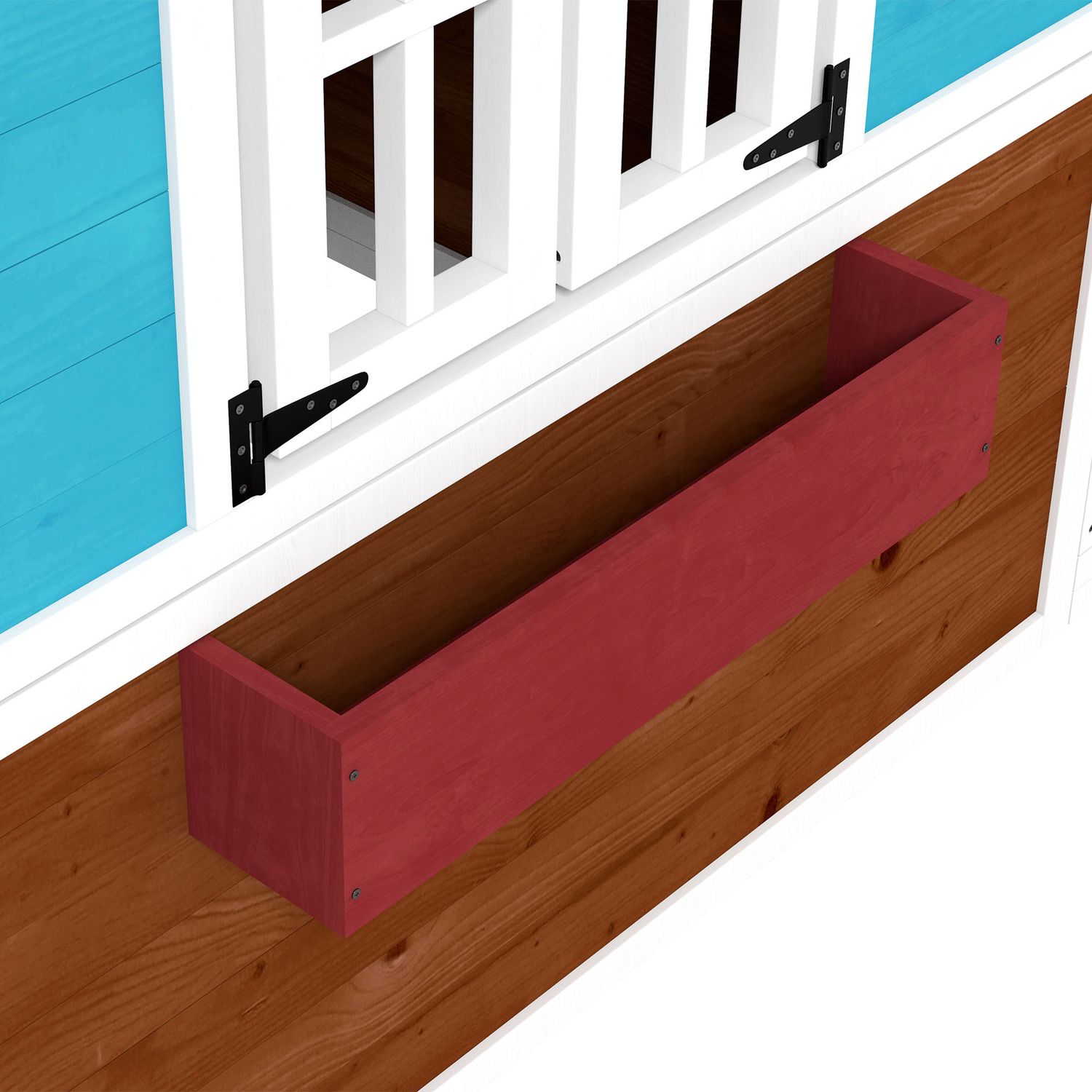 Casetta per bambini 3-8 anni con tetto inclinabile, vasi e fioriere, in legno di abete, 114x126.4x135 cm - 