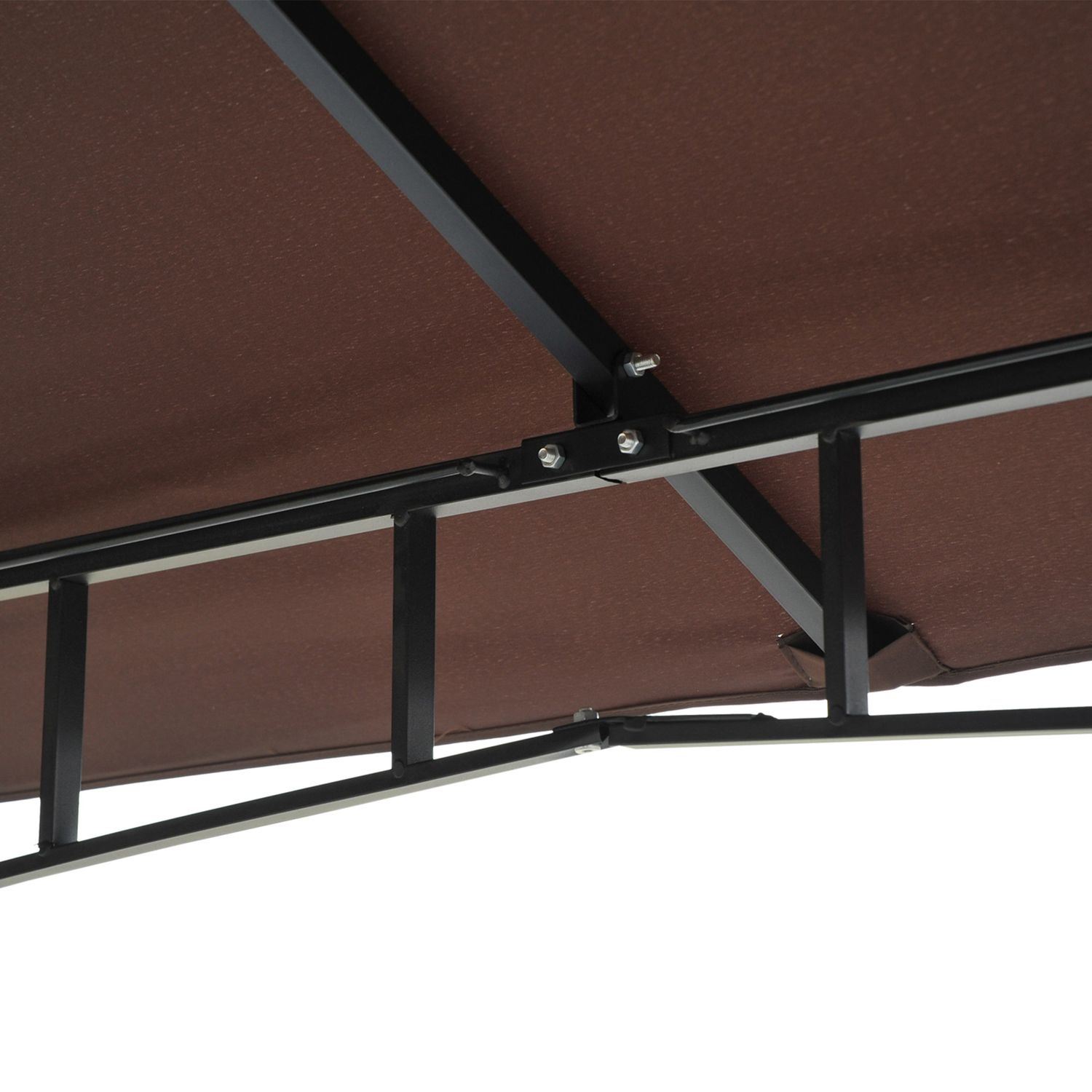 Gazebo da giardino 3x3m con zanzariera, tetto a 2 livelli e struttura in metallo marrone - 