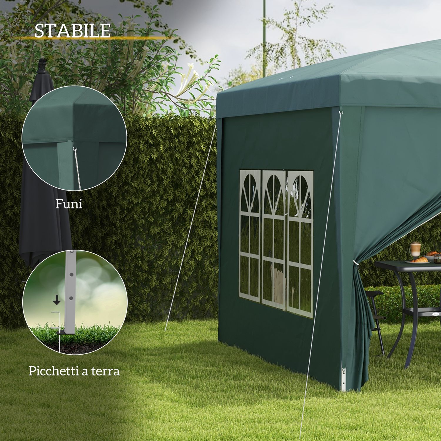 Gazebo 3x3 m da giardino impermeabile in acciaio con copertura in tessuto oxford, verde - 