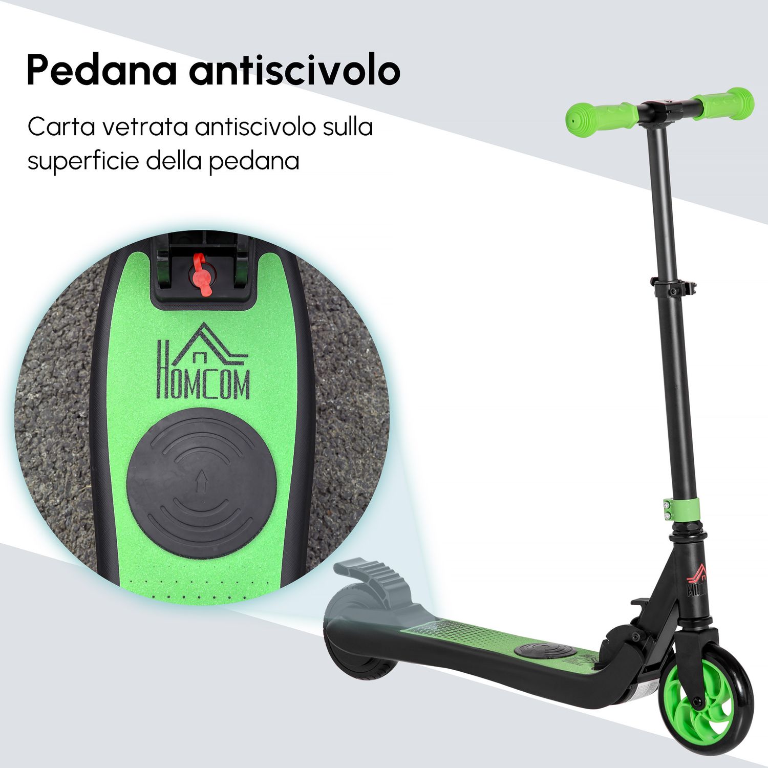 Monopattino elettrico pieghevole per bambini 6+ anni ad altezza regolabile, 71x36.5x75-80 cm, nero e verde - 