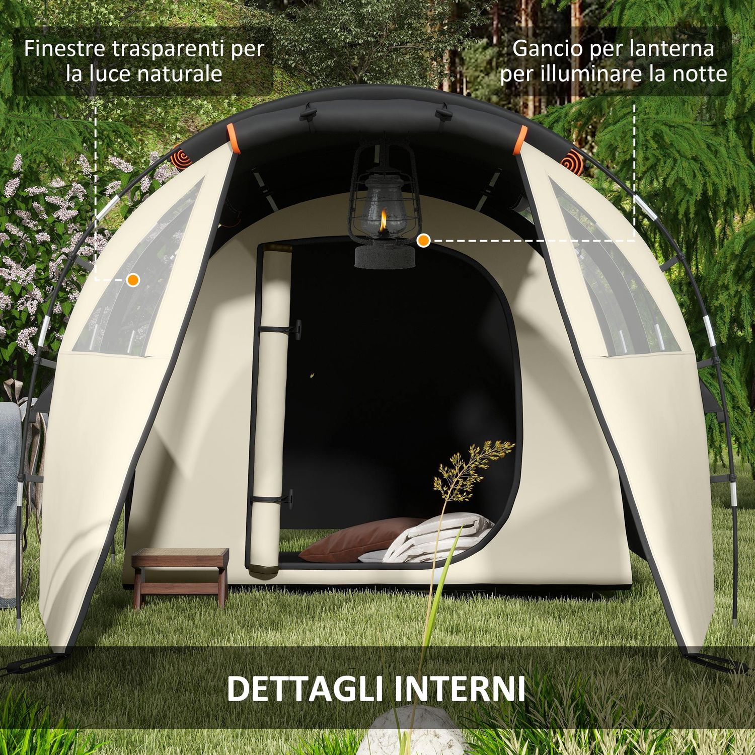 Tenda da campeggio 4-5 persone con copertura oscurante, impermeabile con borsa di trasporto, kaki - 