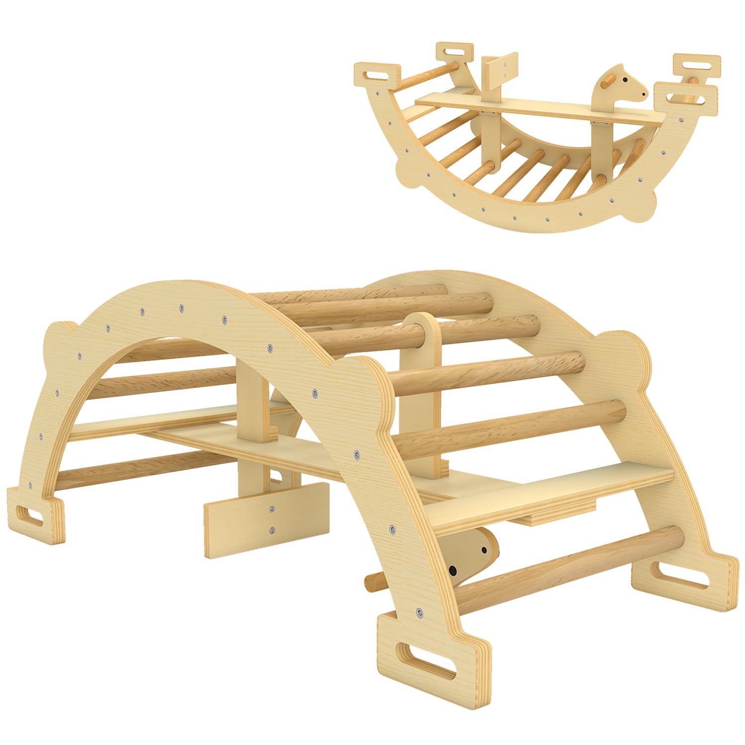 Arco montessori in legno per bambini 2-4 anni convertibile in dondolo 110x52x45 cm, color legno - 