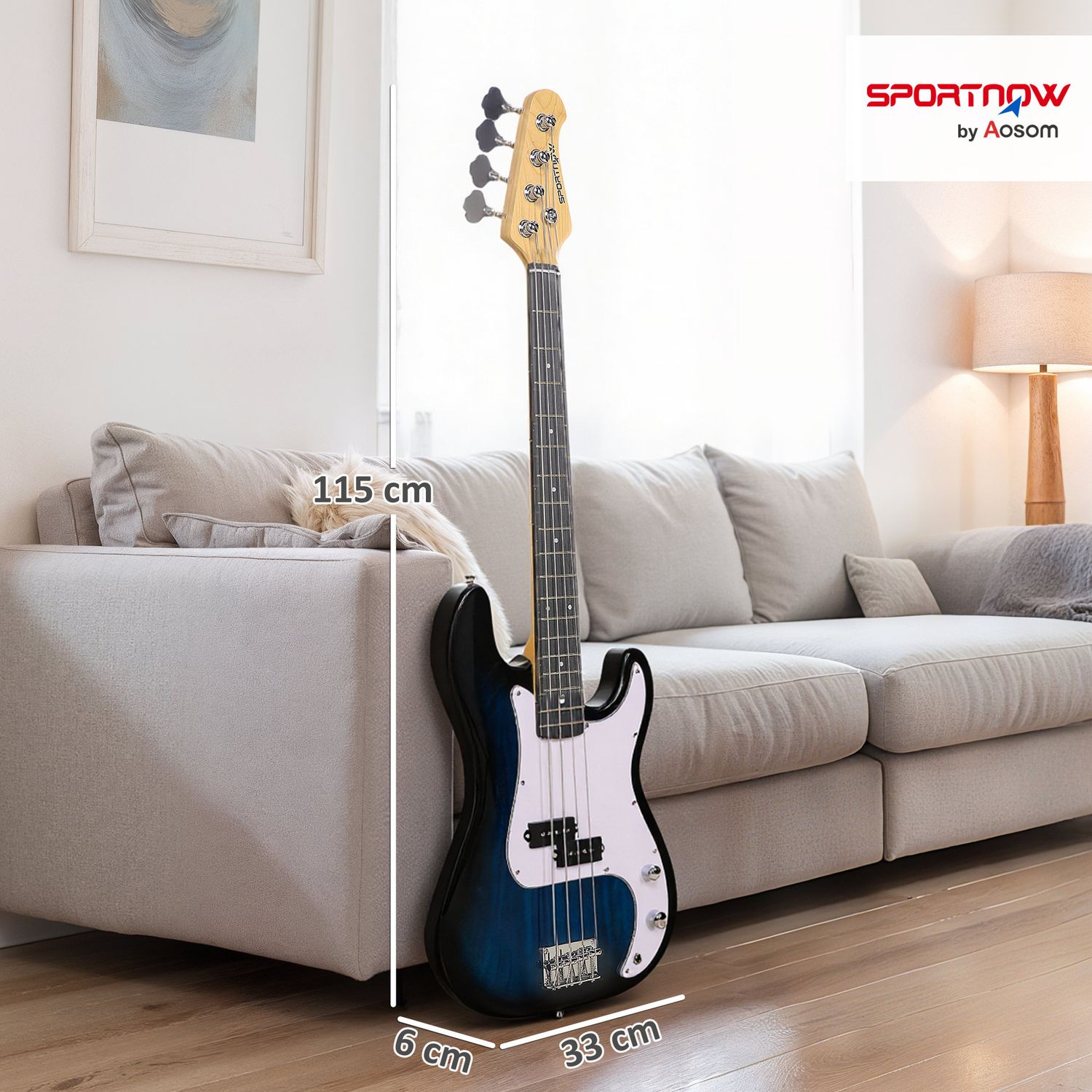 Basso elettrico 4 corde con amplificatore 15w, borsa, tracolla e plettri, colore blu scuro - 