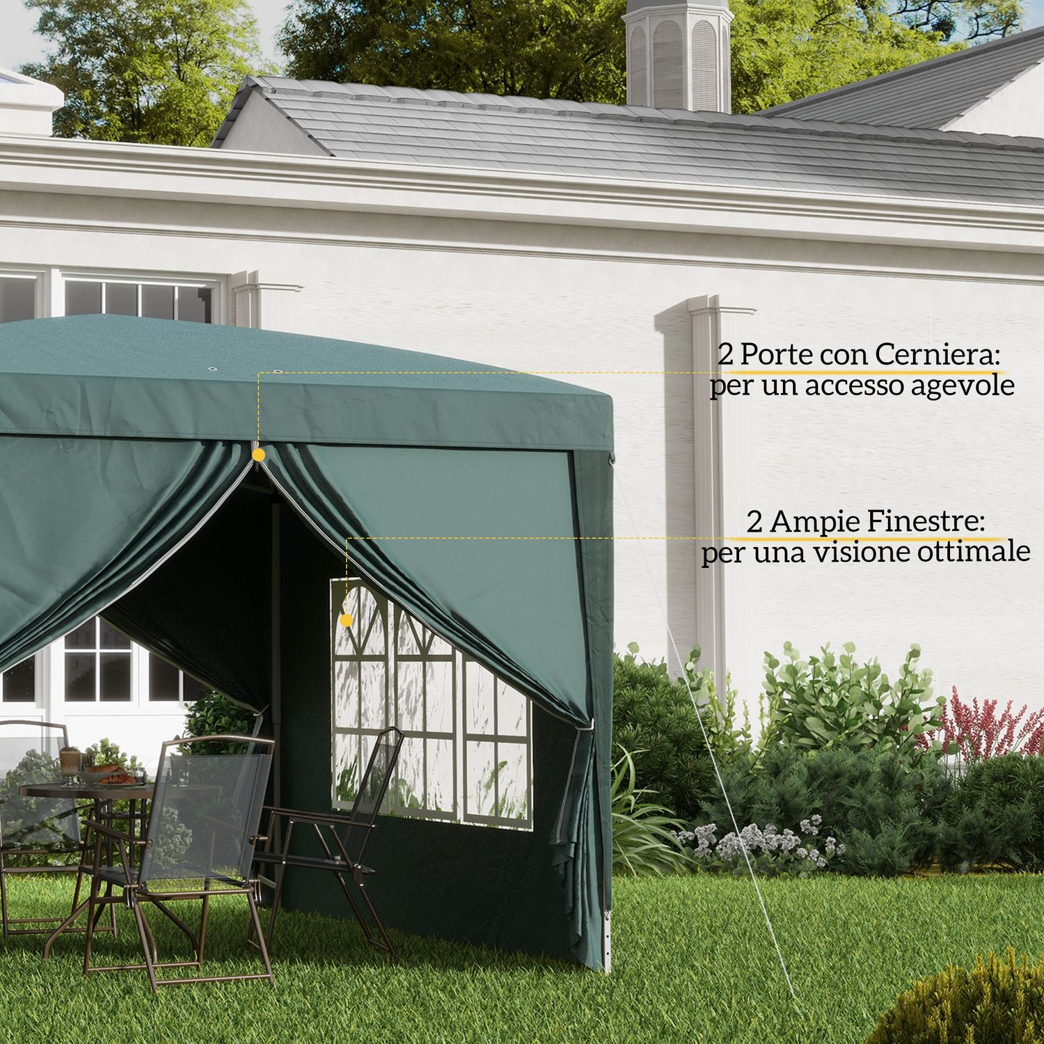 Gazebo 3x3 m da giardino impermeabile in acciaio con copertura in tessuto oxford, verde - 